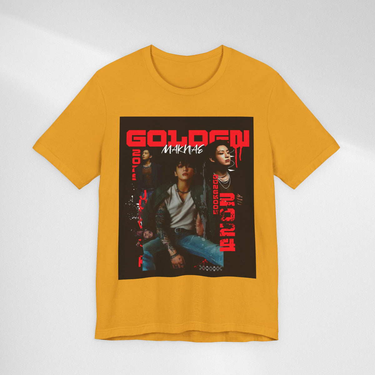 Jungkook Graphic Tee — Golden (Red Text)