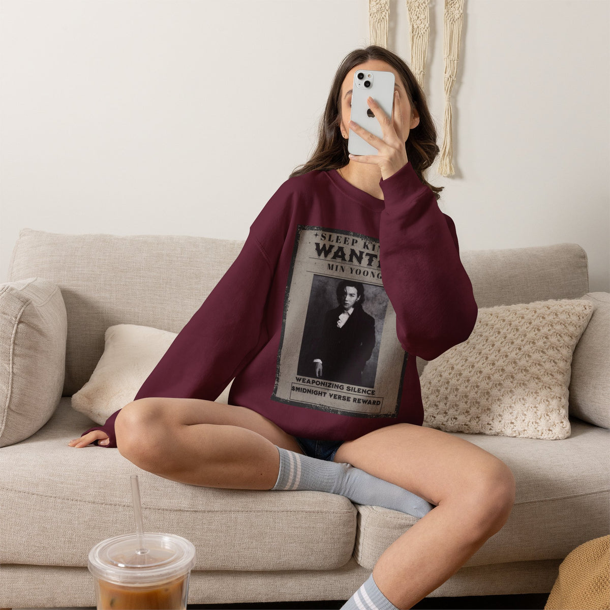 Suga Wanted Poster Crewneck Sweatshirt – Vintage 'Sleep King' Graphic