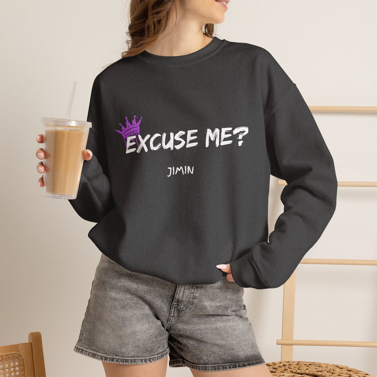 Jimin Excuse me? Purple Crown Crewneck Sweatshirt