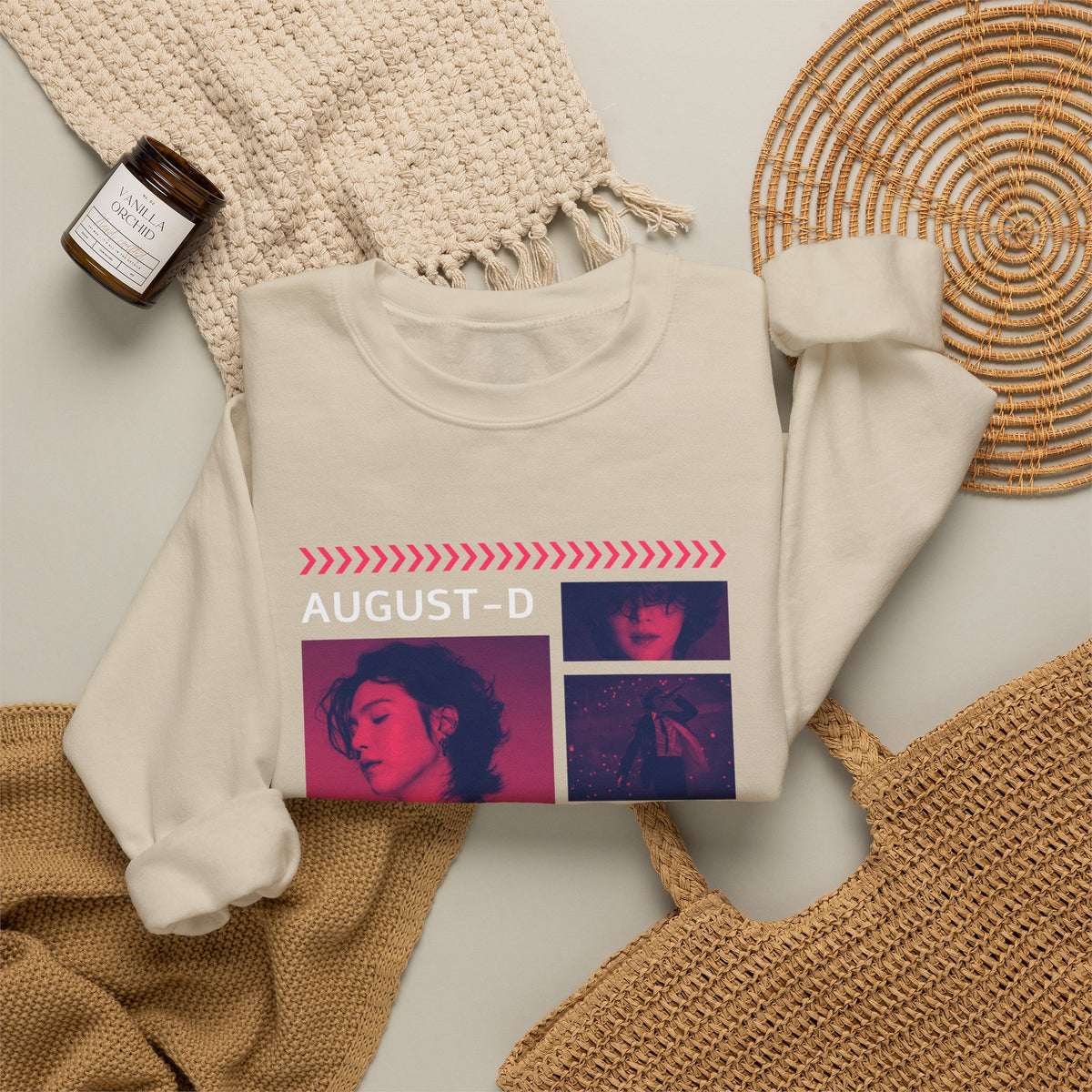 Suga Retro Photo Collage Sweatshirt — Pink Neon Portrait Crewneck