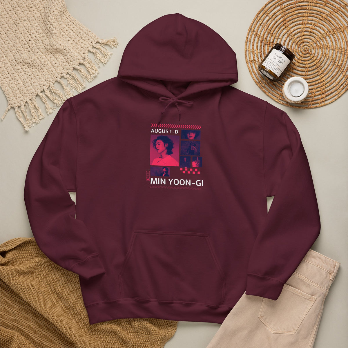 Suga Photo Collage Hoodie — Retro Pink Portraits Grid Design