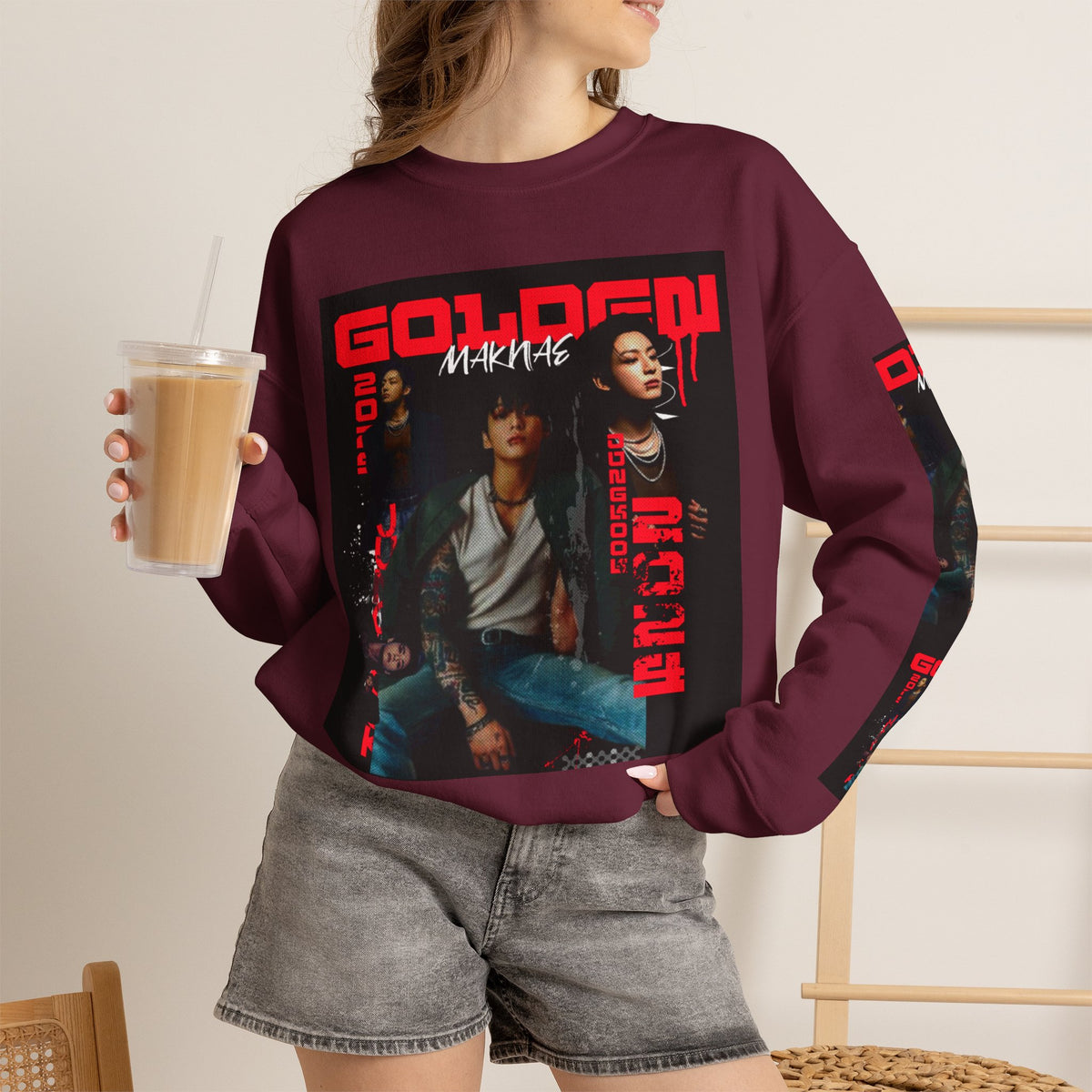 Jungkook Graphic Crewneck Sweatshirt — "GOLDEN"  Inspired Photo Print