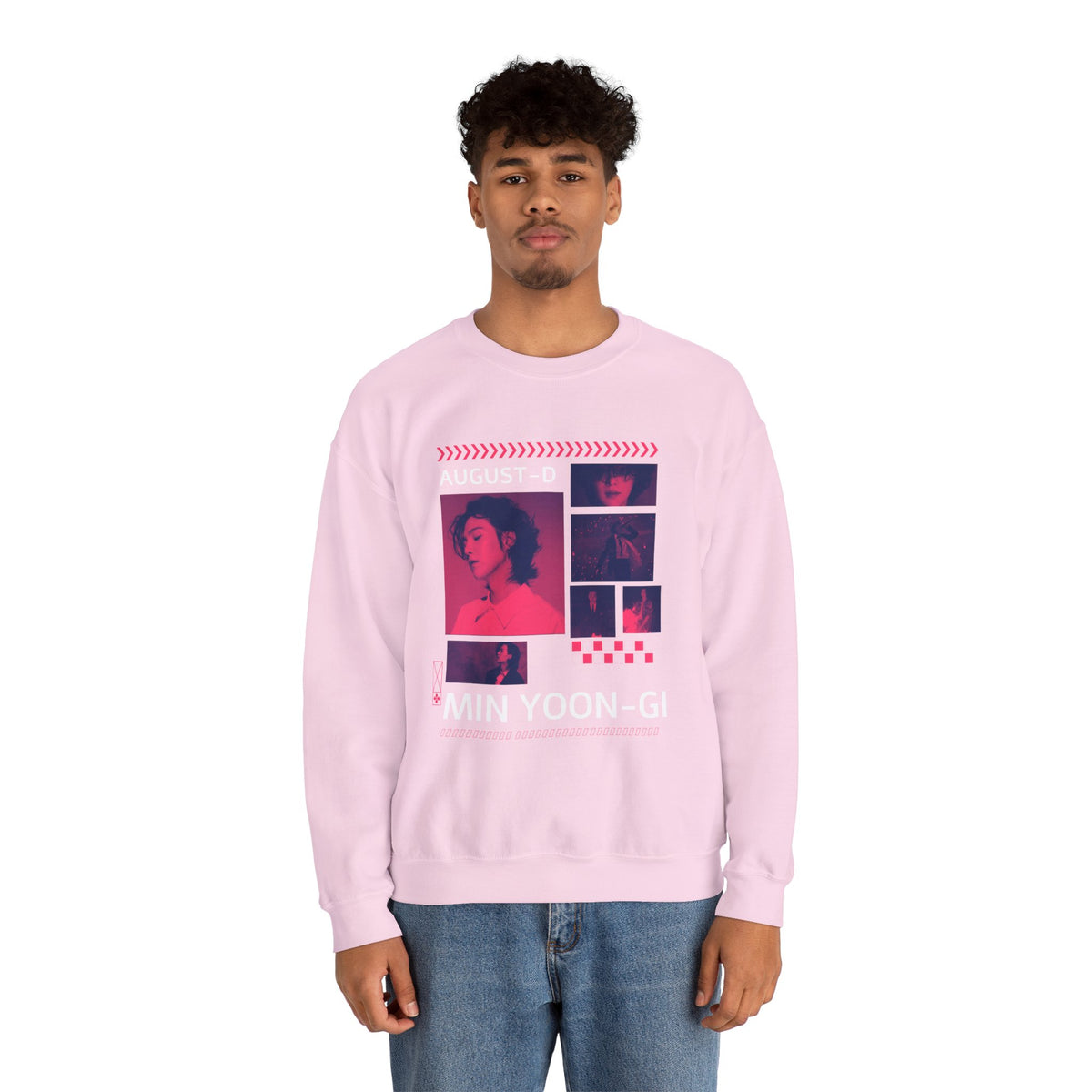 Suga Retro Photo Collage Sweatshirt — Pink Neon Portrait Crewneck