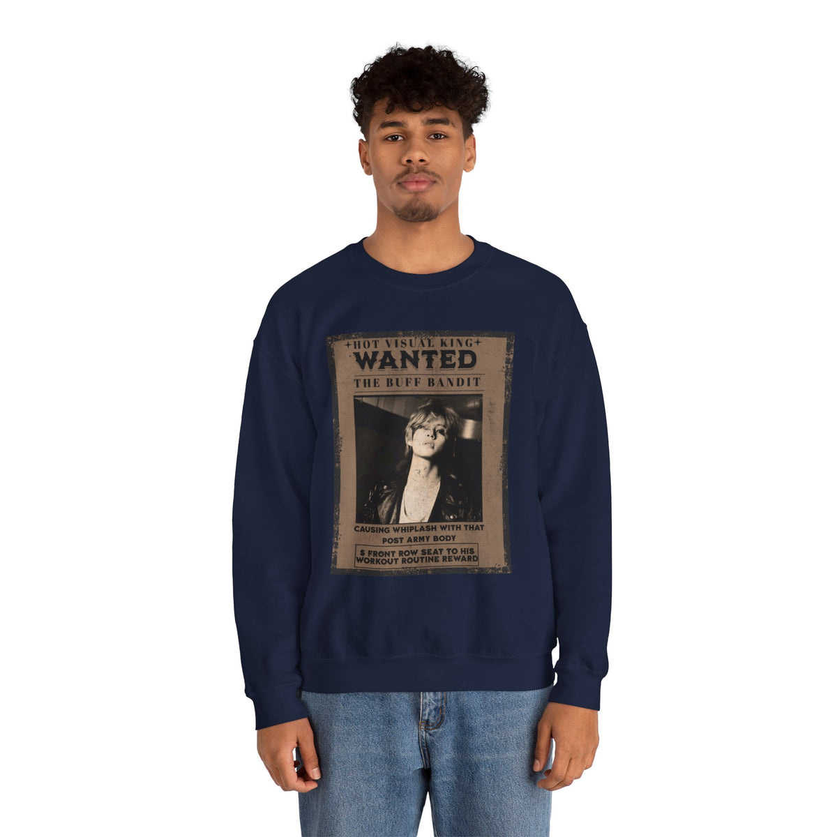Wanted Poster Crewneck Sweatshirt — Vintage 'Buff Bandit' Graphic