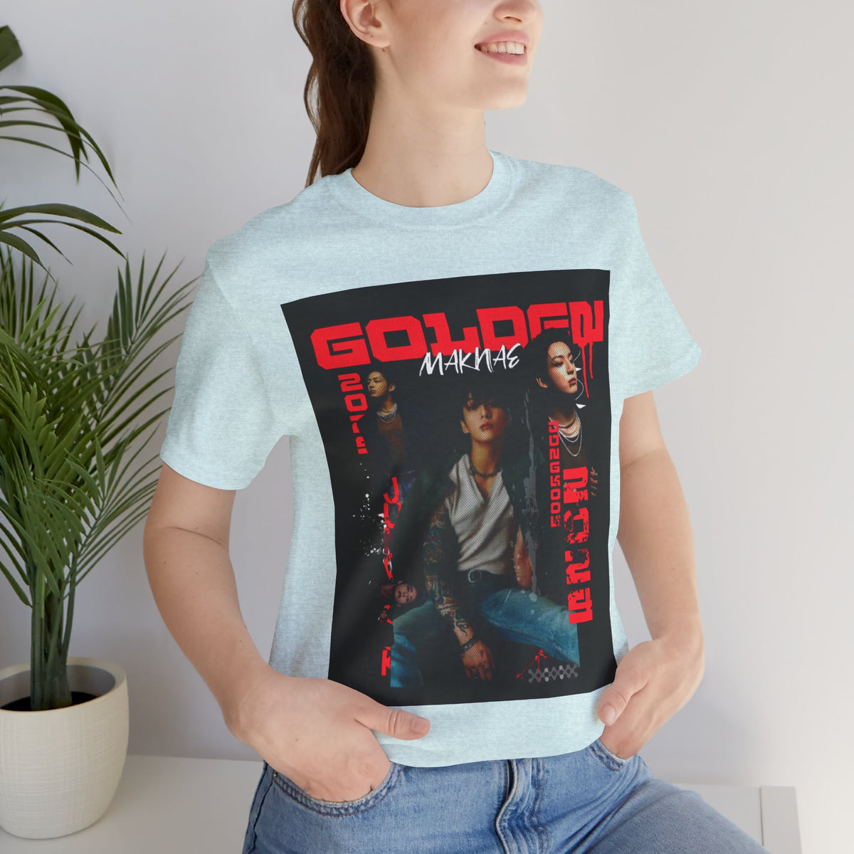 Jungkook Graphic Tee — Golden (Red Text)