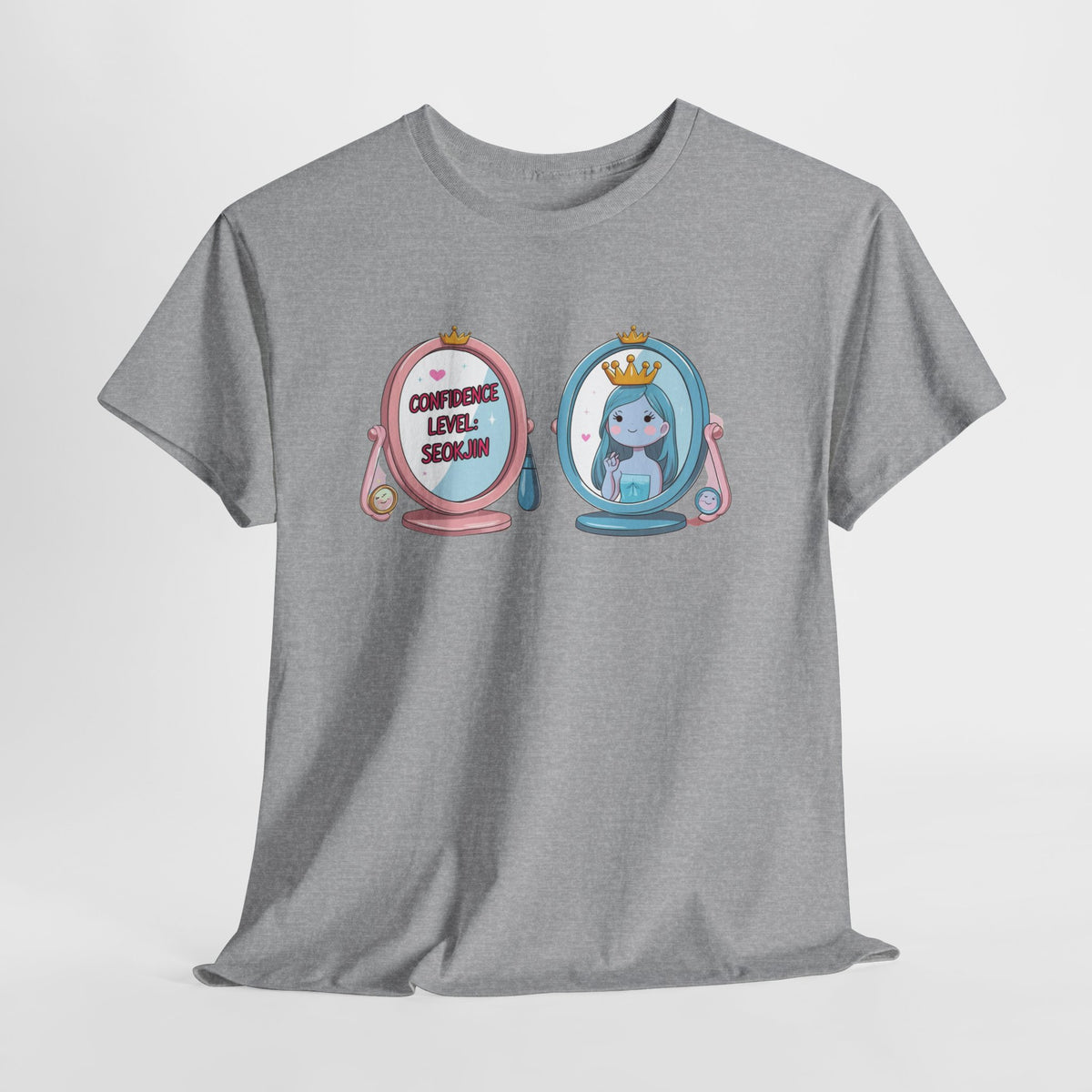 JIN Level Shirt — Cute Pink & Blue Mirrors Graphic Tee ("Comfort Level: Secure")