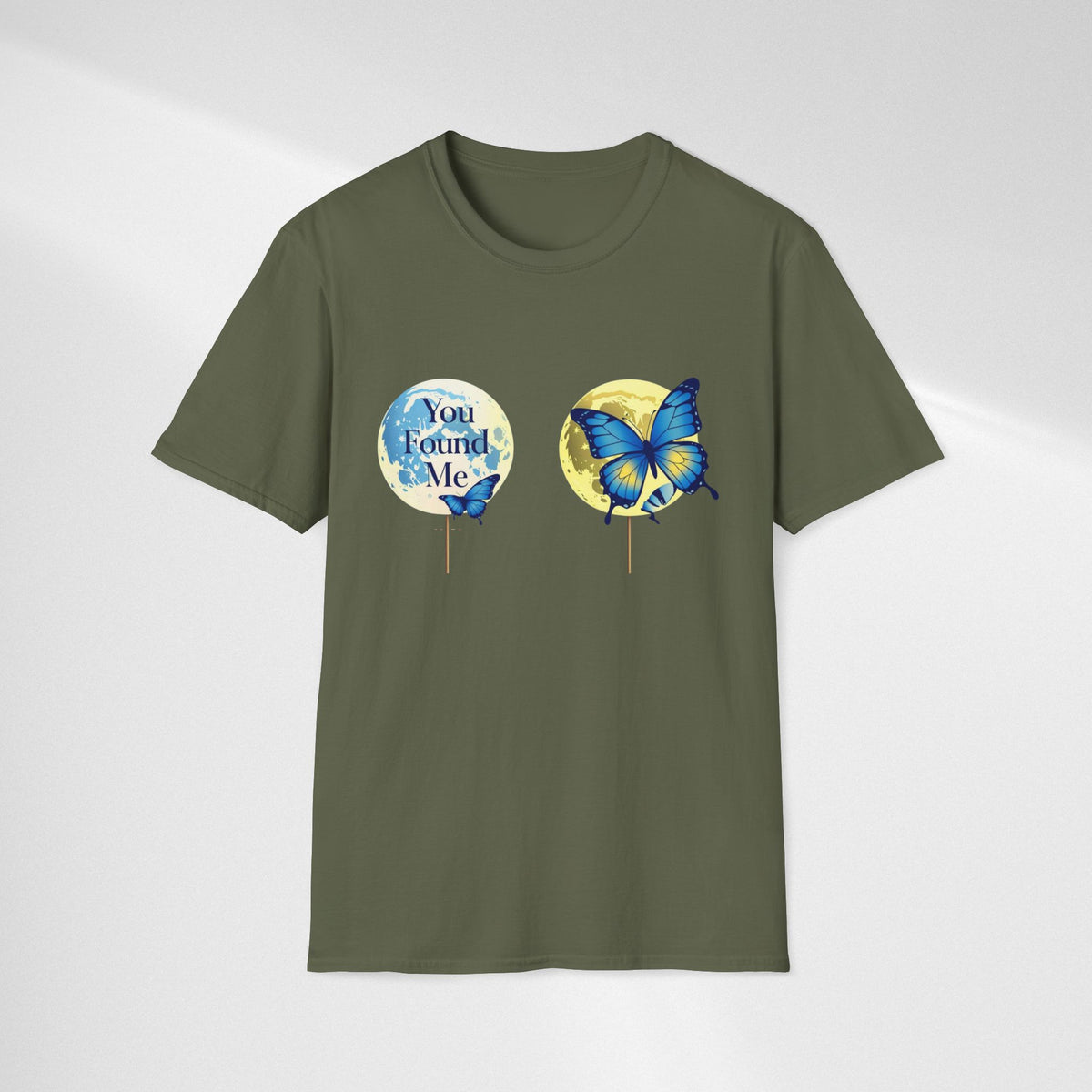 T-Shirt — 'You Found Me' Blue & Yellow Butterfly Graphic