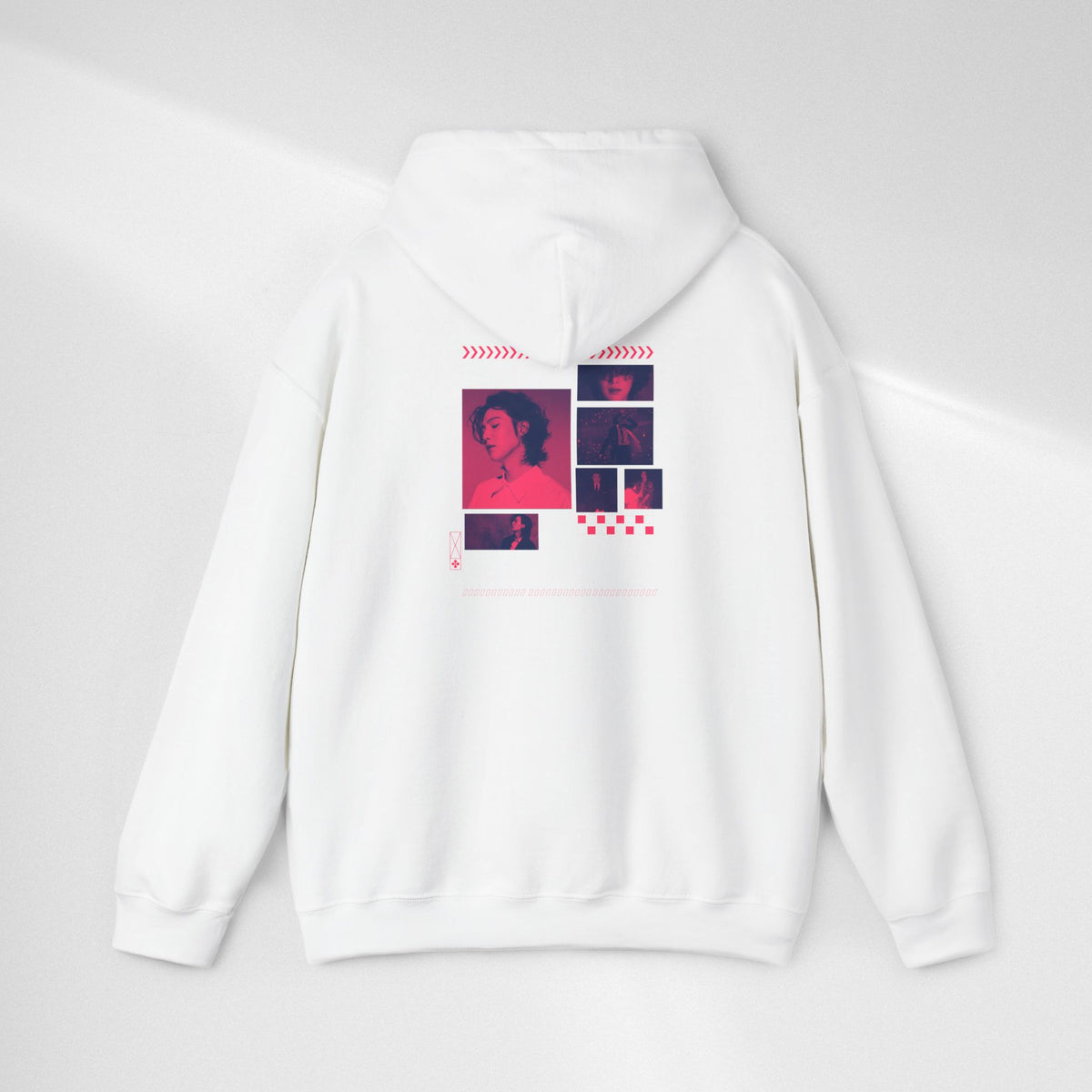 Suga Photo Collage Hoodie — Retro Pink Portraits Grid Design