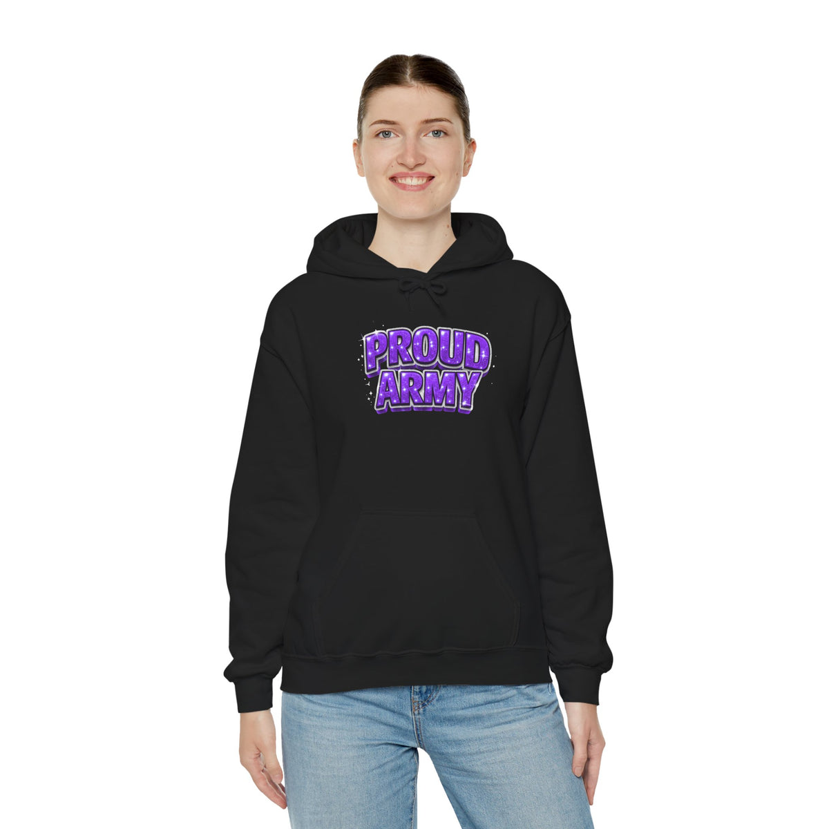 Proud Army Hoodie — Bold Purple Graphic  Pullover