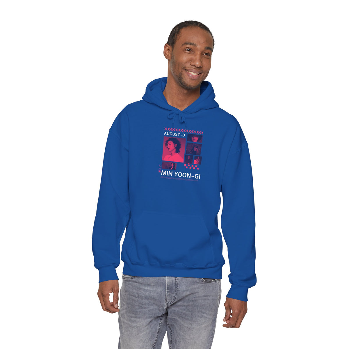 Suga Photo Collage Hoodie — Retro Pink Portraits Grid Design