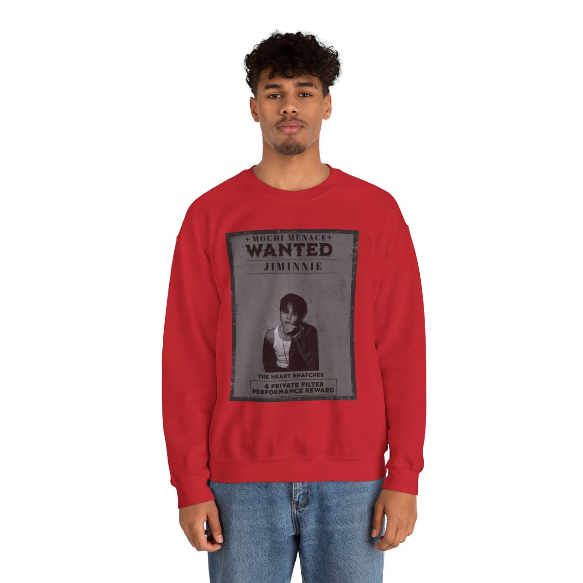 Wanted Poster Crewneck Sweatshirt — 'WANTED: Jiminie' Vintage K-Pop Graphic