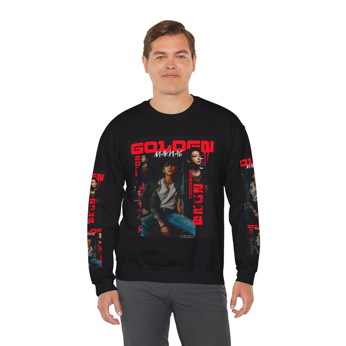 Jungkook Graphic Crewneck Sweatshirt — "GOLDEN"  Inspired Photo Print