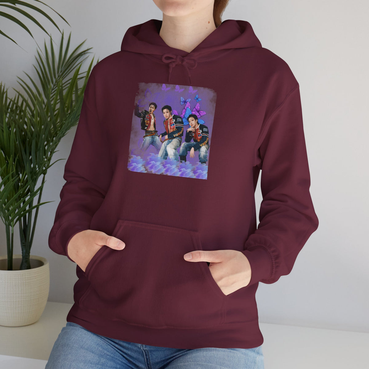 JHOPE Photo Hoodie — Purple Watercolor Floral Crew Sweatshirt
