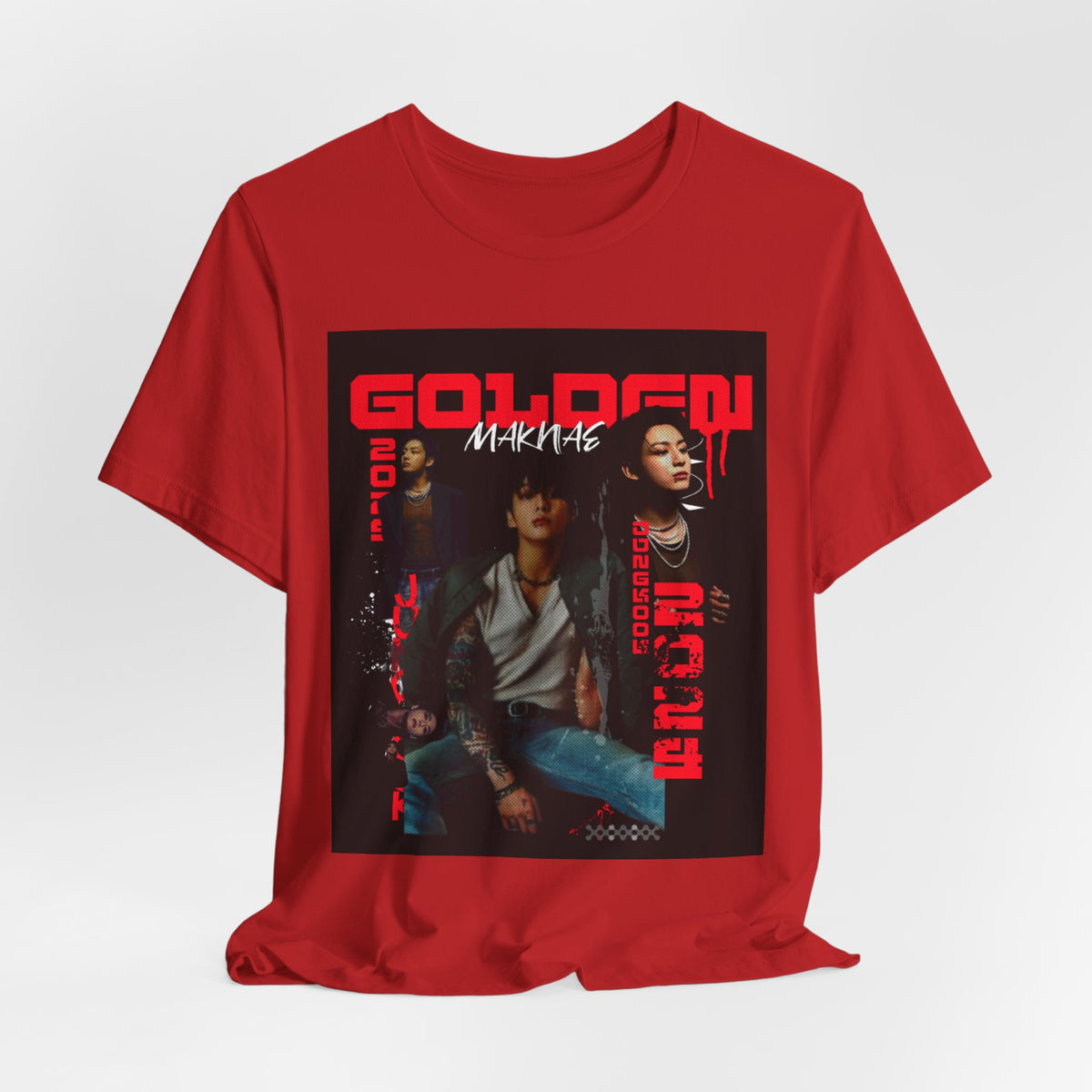 Jungkook Graphic Tee — Golden (Red Text)