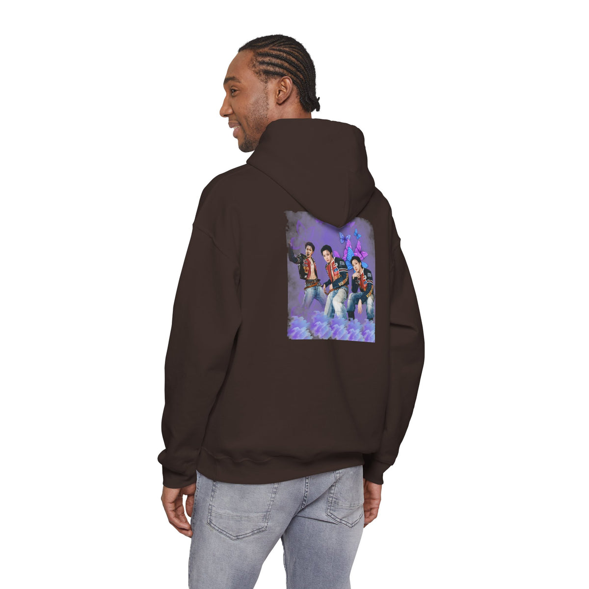 JHOPE Photo Hoodie — Purple Watercolor Floral Crew Sweatshirt