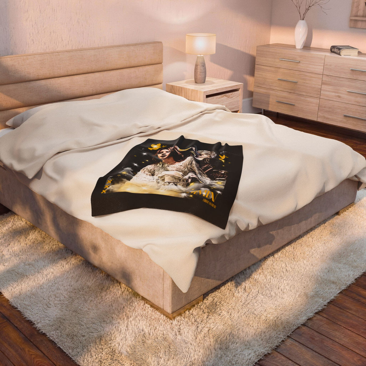 Jimin Velveteen Plush Blanket — Vintage Concert Collage Throw (Singer Portrait)