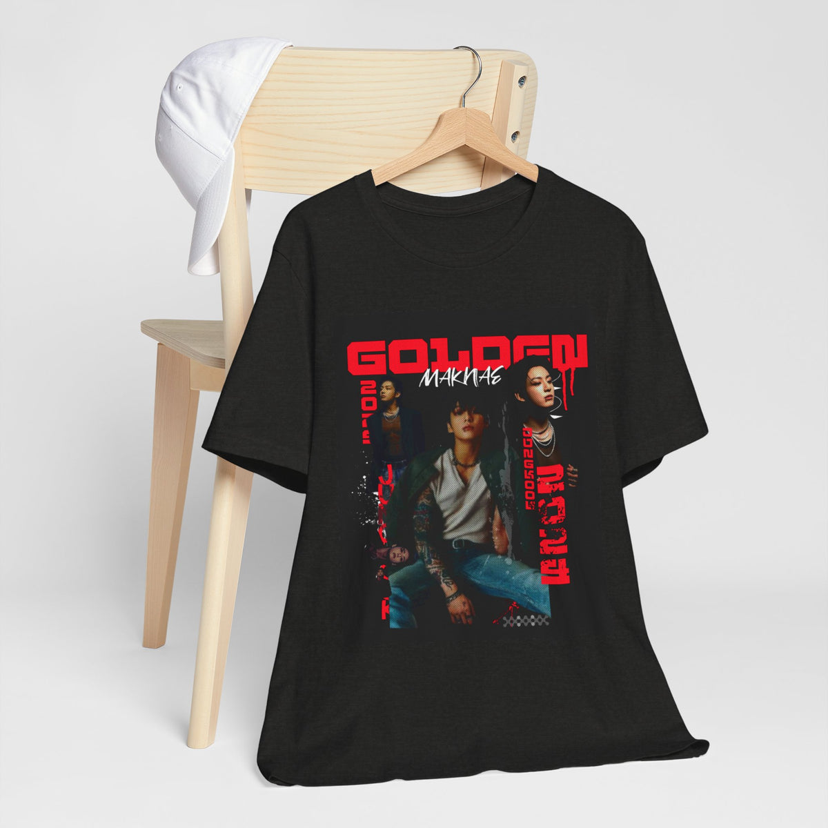 Jungkook Graphic Tee — Golden (Red Text)