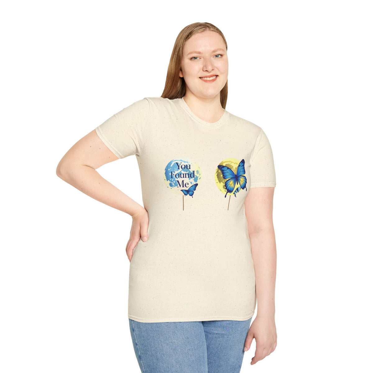 T-Shirt — 'You Found Me' Blue & Yellow Butterfly Graphic