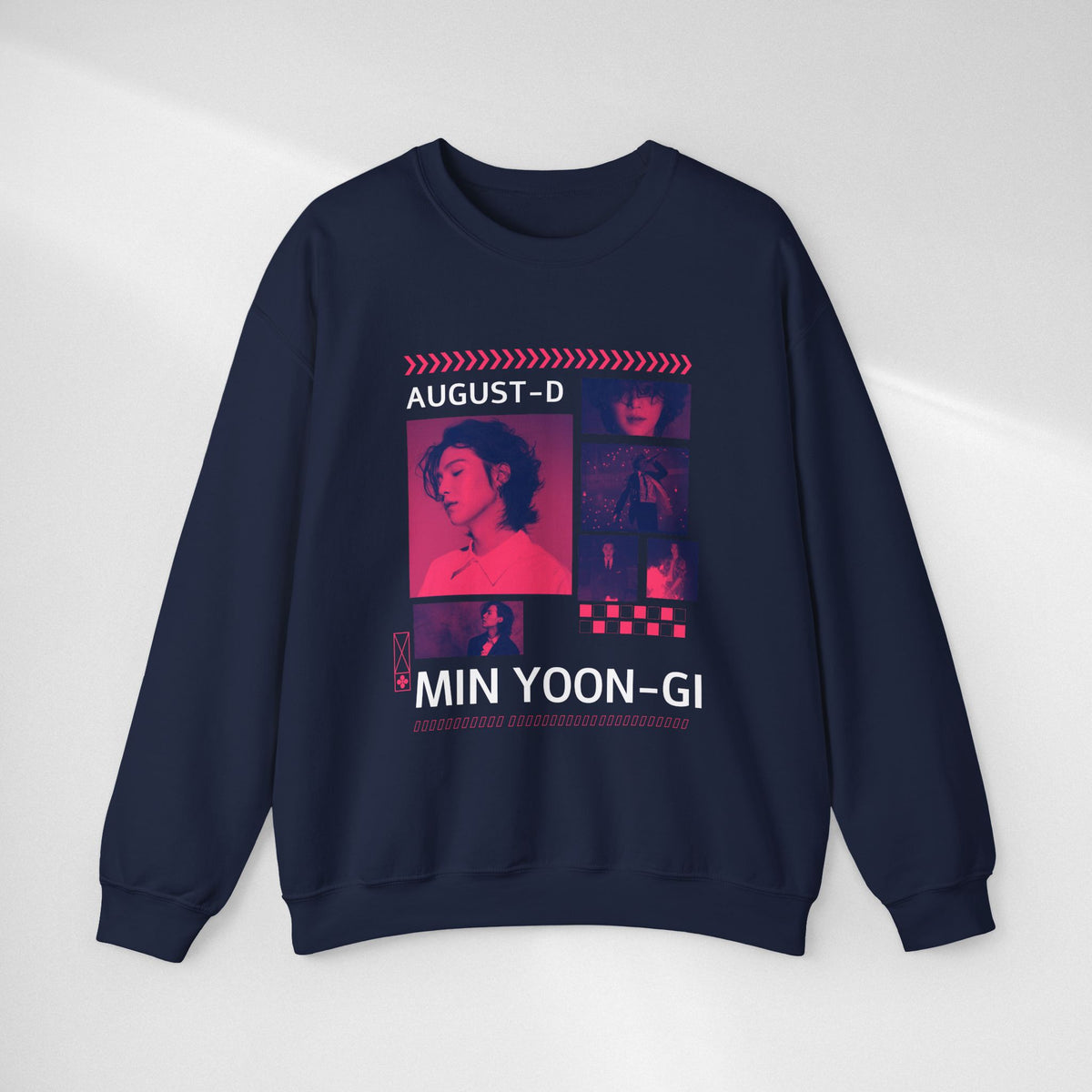 Suga Retro Photo Collage Sweatshirt — Pink Neon Portrait Crewneck