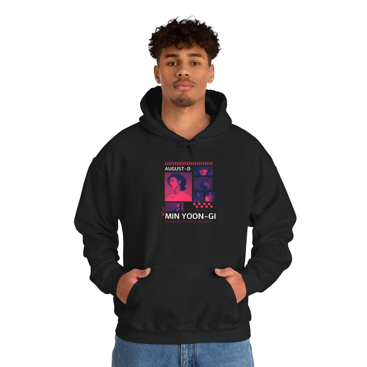 Suga Photo Collage Hoodie — Retro Pink Portraits Grid Design