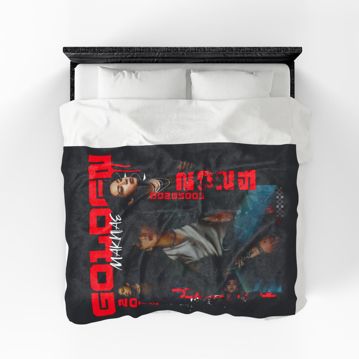 Jungkook Band Velveteen Plush Blanket – 'Golden' Graphic Throw