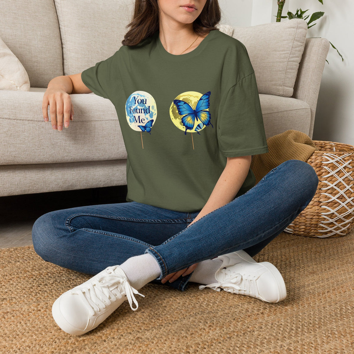 T-Shirt — 'You Found Me' Blue & Yellow Butterfly Graphic