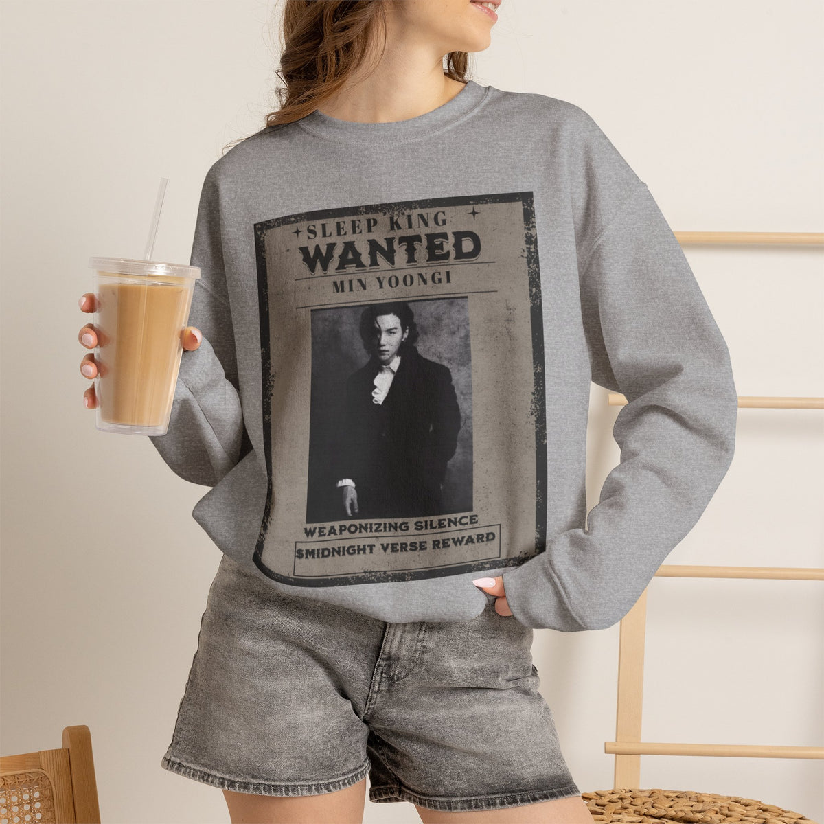 Suga Wanted Poster Crewneck Sweatshirt – Vintage 'Sleep King' Graphic