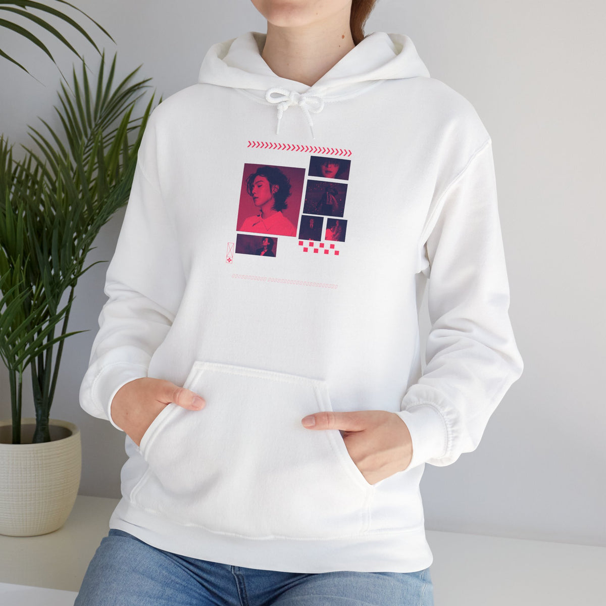 Suga Photo Collage Hoodie — Retro Pink Portraits Grid Design