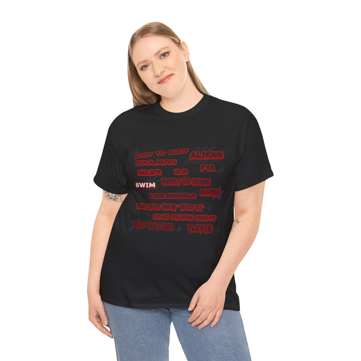 BTS ARIRANG Graphic Tee — Distorted Red Text Band Shirt