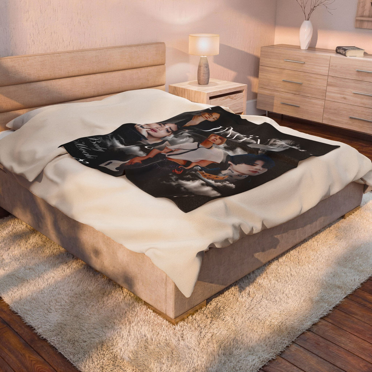 Velveteen Plush Blanket — Jimin Photo Collage Fleece Throw