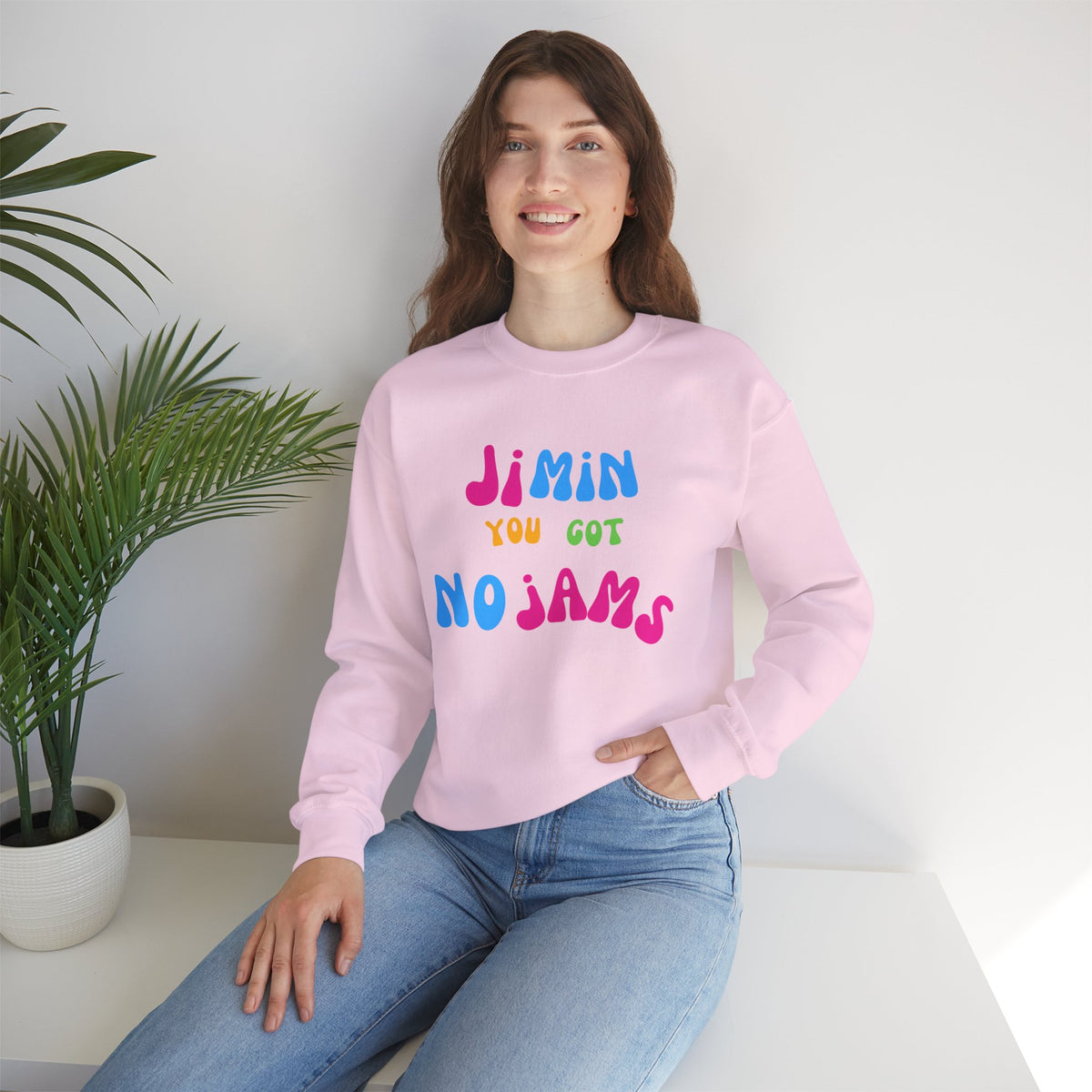 Crewneck Sweatshirt — "JIMIN You Got No Jams" Colorful K-Pop Fan Pullover