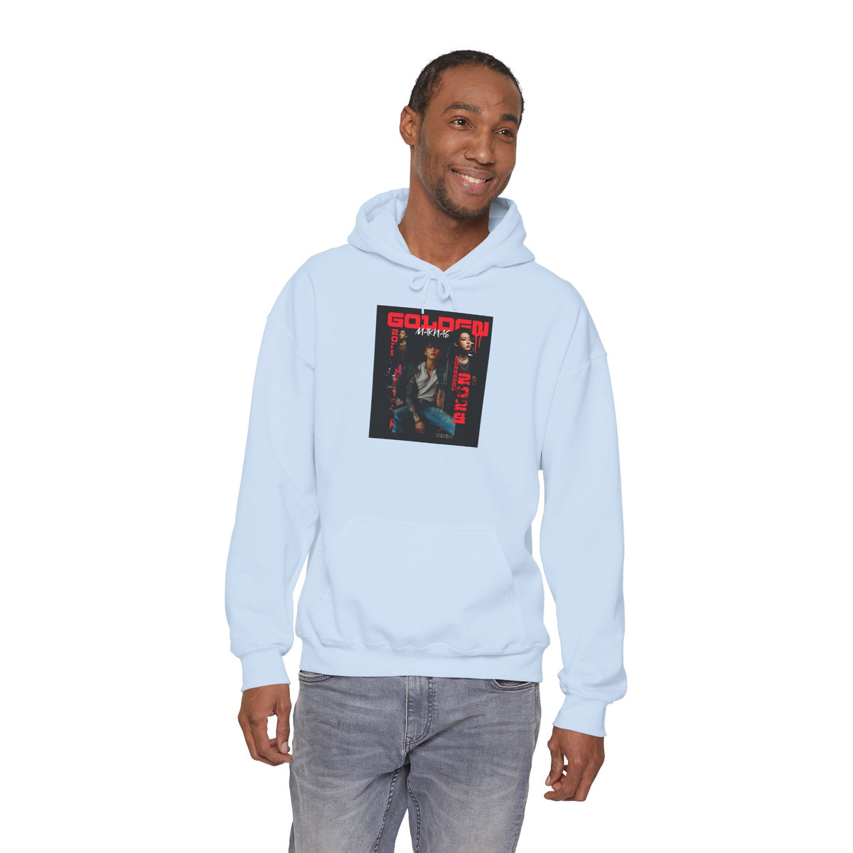 JK Hoodie - 'GOLDEN MAKNAE' Portrait Graphic Hoodie (Red Noir Band Art)
