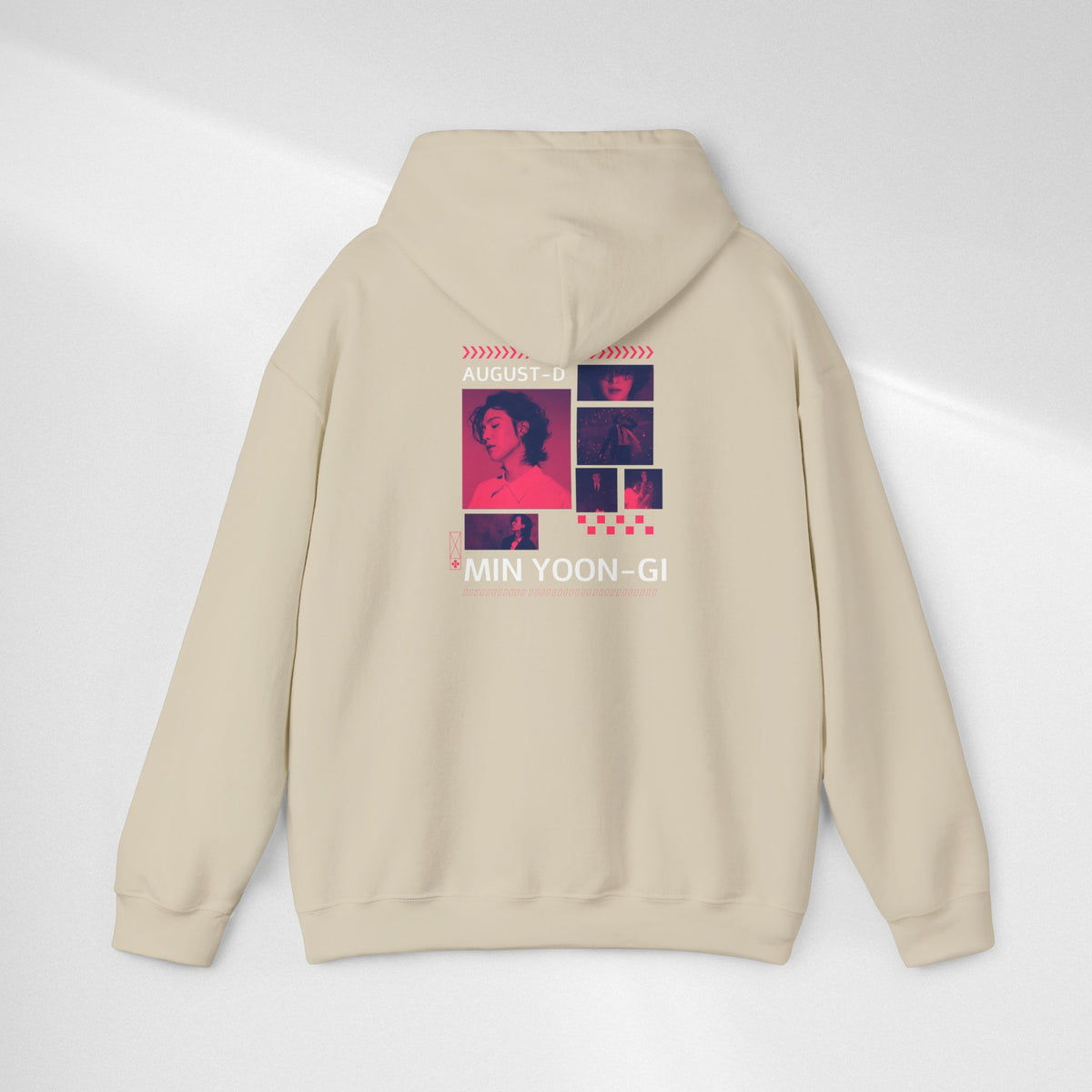 Suga Photo Collage Hoodie — Retro Pink Portraits Grid Design