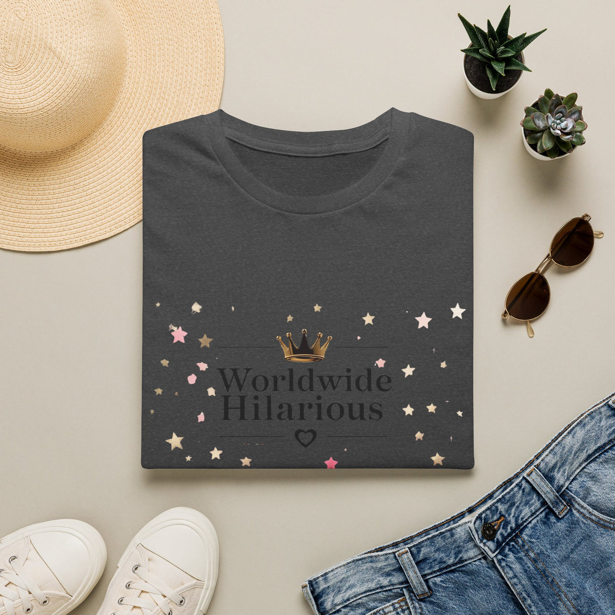 Worldwide Hilarious T-Shirt — Cute Crown & Star Graphic