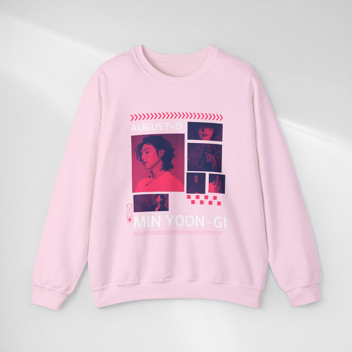 Suga Retro Photo Collage Sweatshirt — Pink Neon Portrait Crewneck