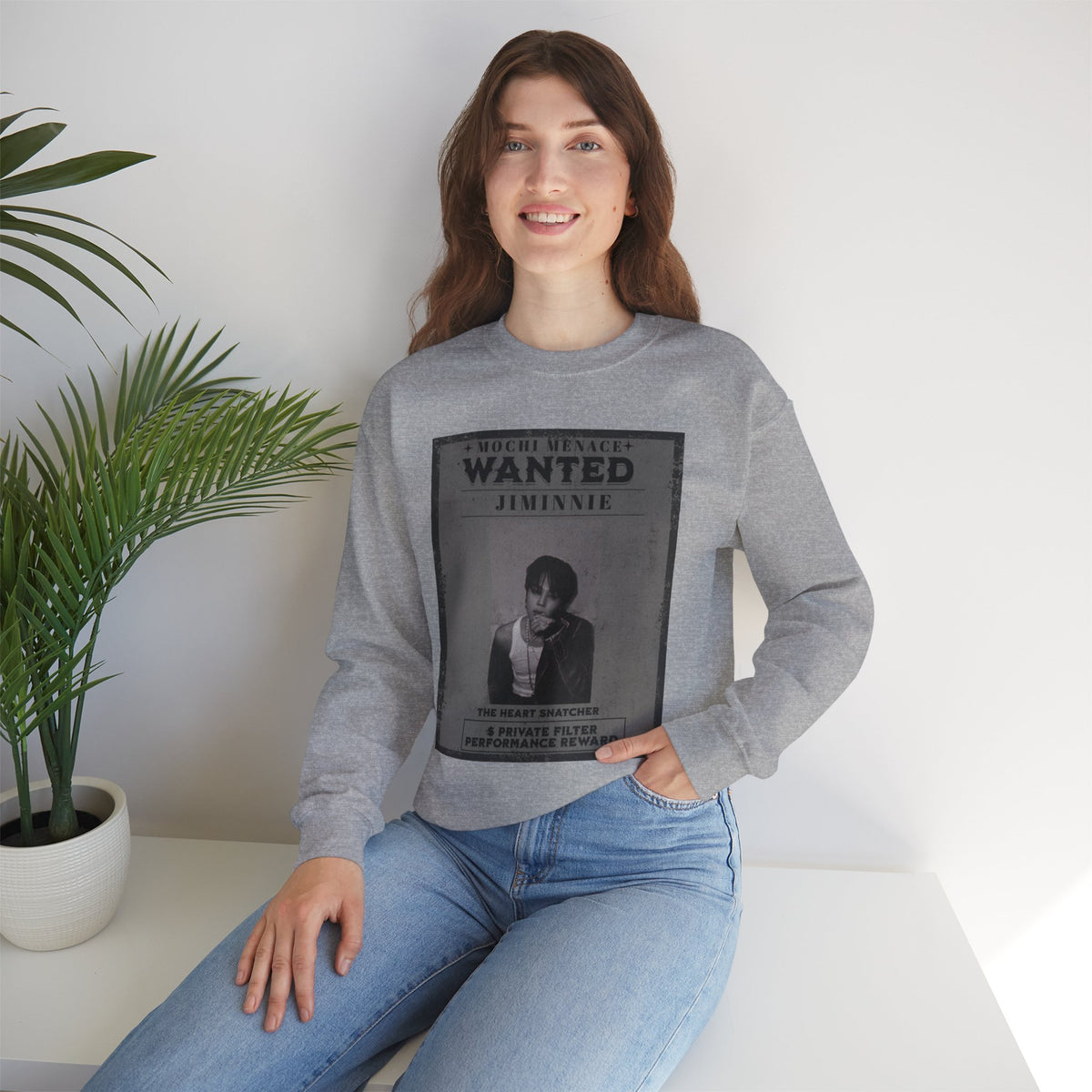 Wanted Poster Crewneck Sweatshirt — 'WANTED: Jiminie' Vintage K-Pop Graphic