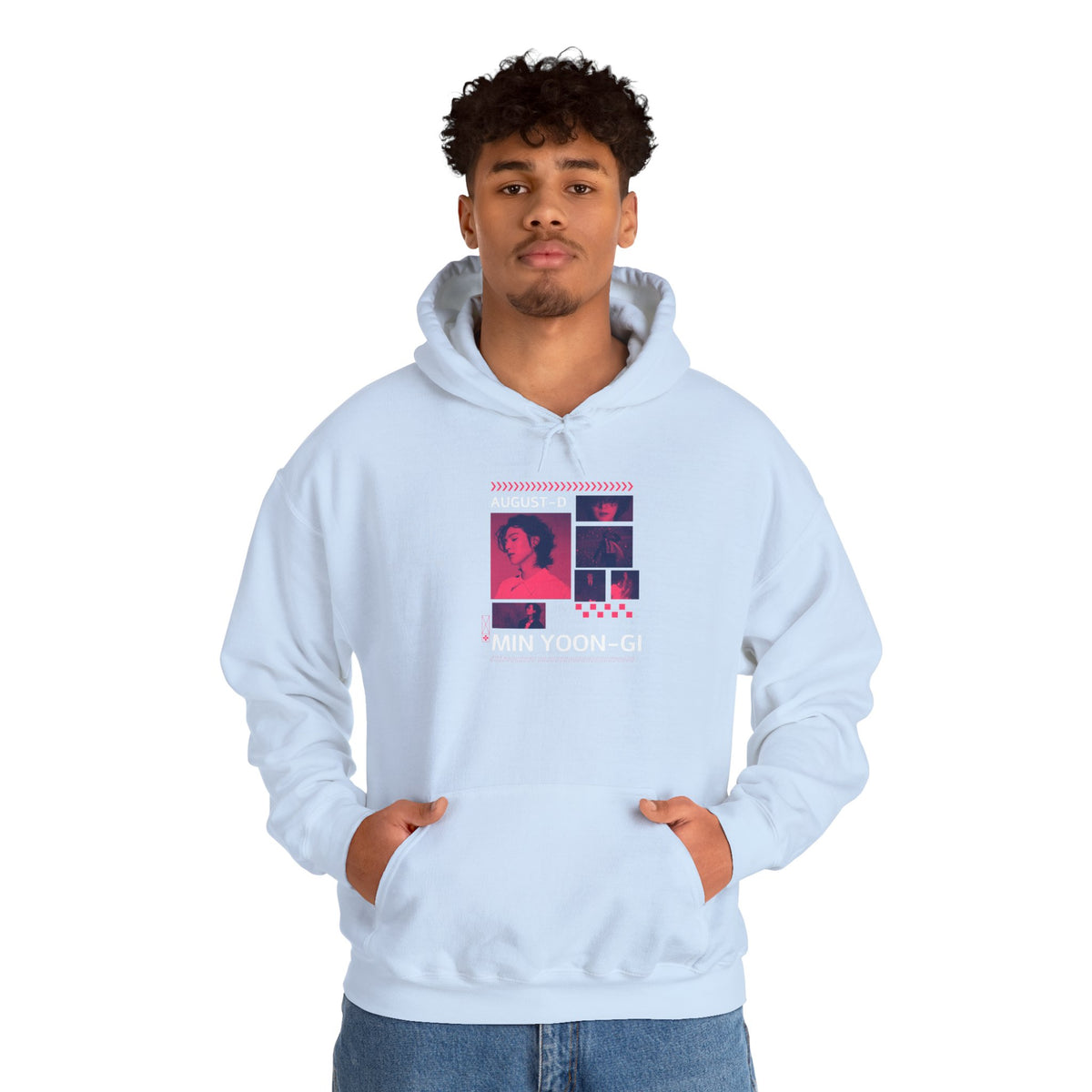 Suga Photo Collage Hoodie — Retro Pink Portraits Grid Design