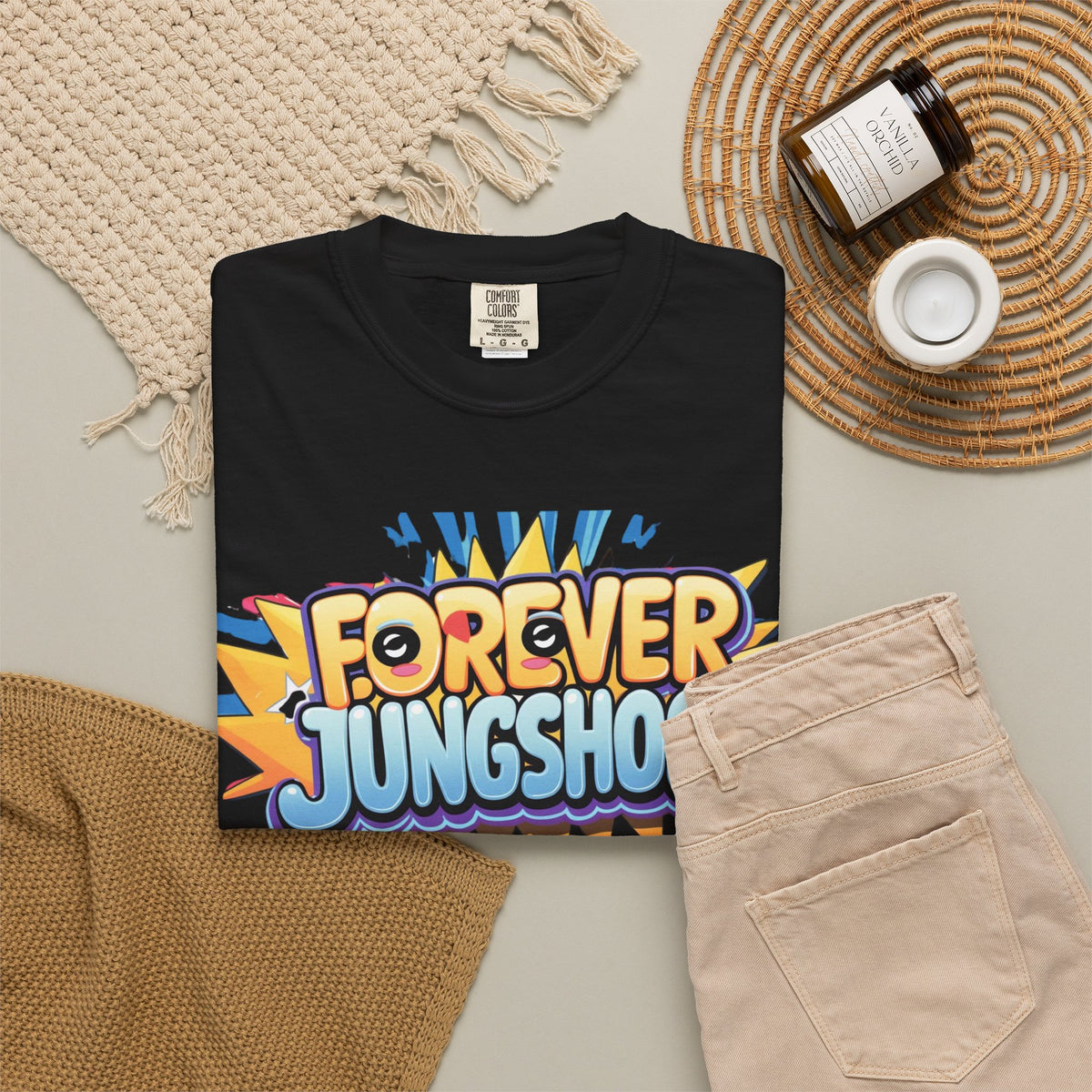 Forever Jungshook T-Shirt — Colorful Fan Graphic Tee