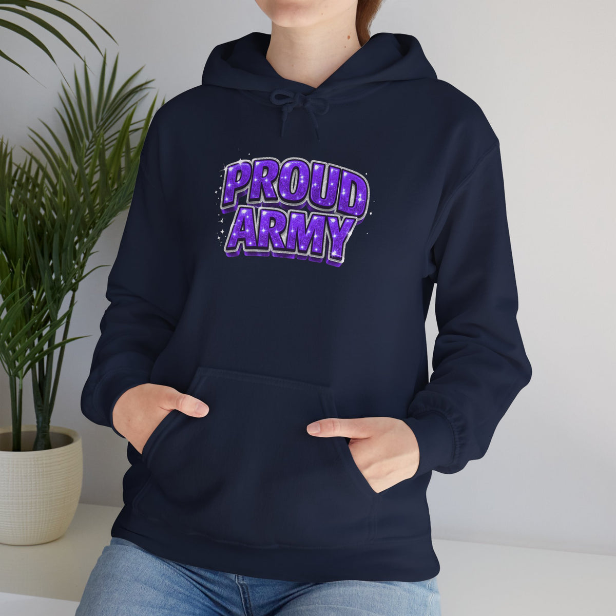 Proud Army Hoodie — Bold Purple Graphic  Pullover