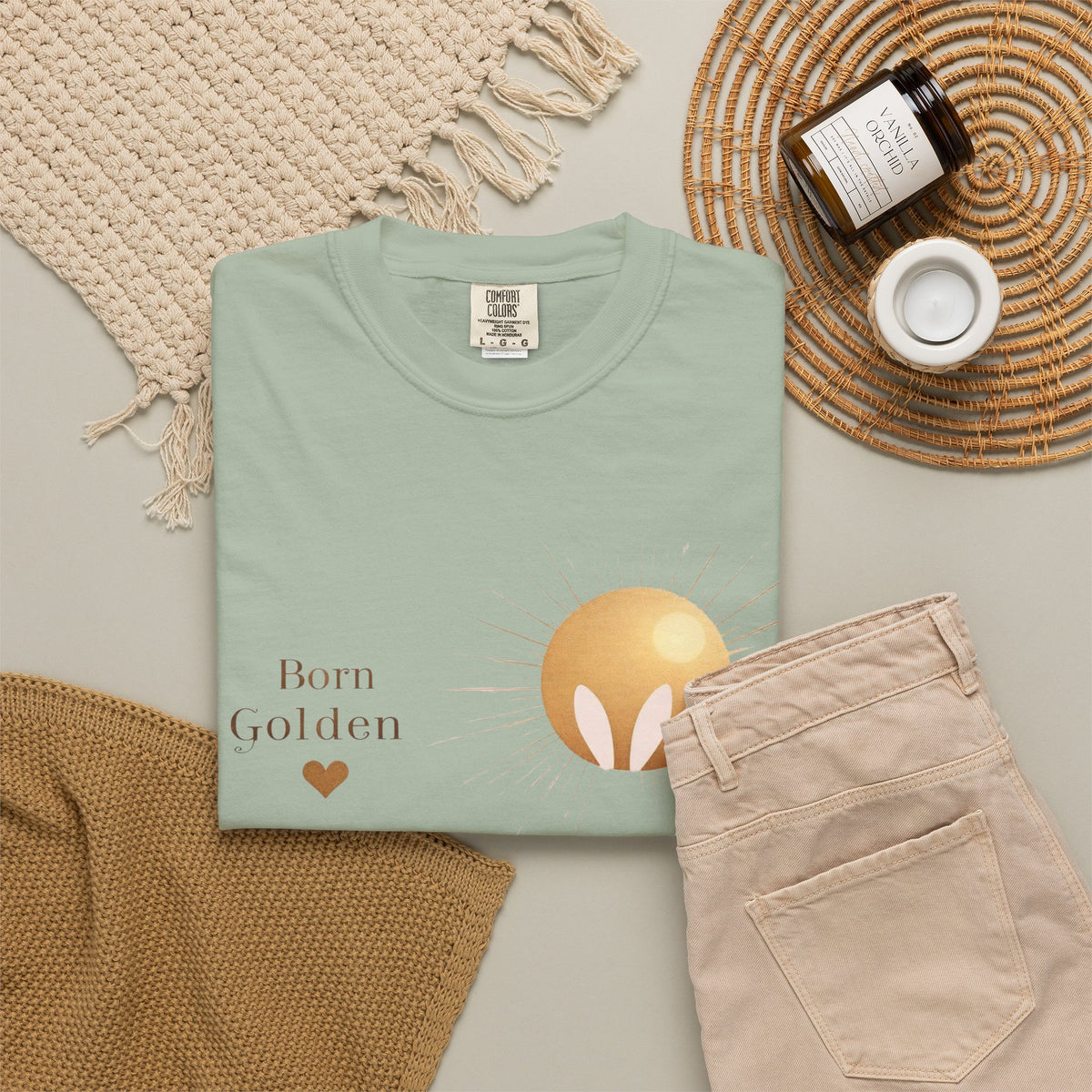 JK Born Golden Tee — Minimal Sun Badge Graphic T-Shirt
