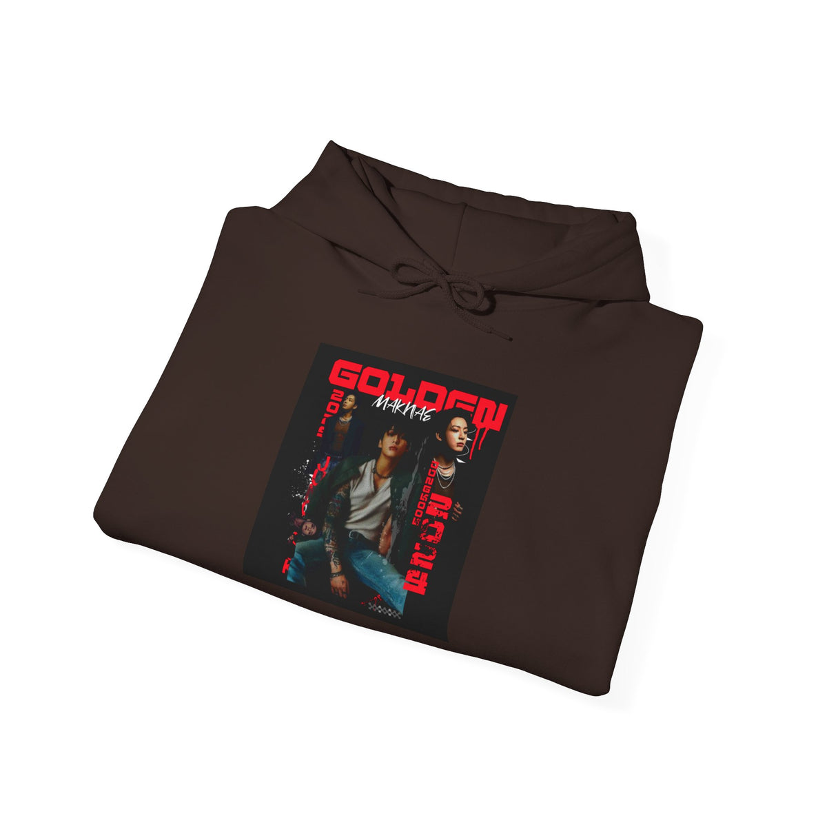 JK Hoodie - 'GOLDEN MAKNAE' Portrait Graphic Hoodie (Red Noir Band Art)