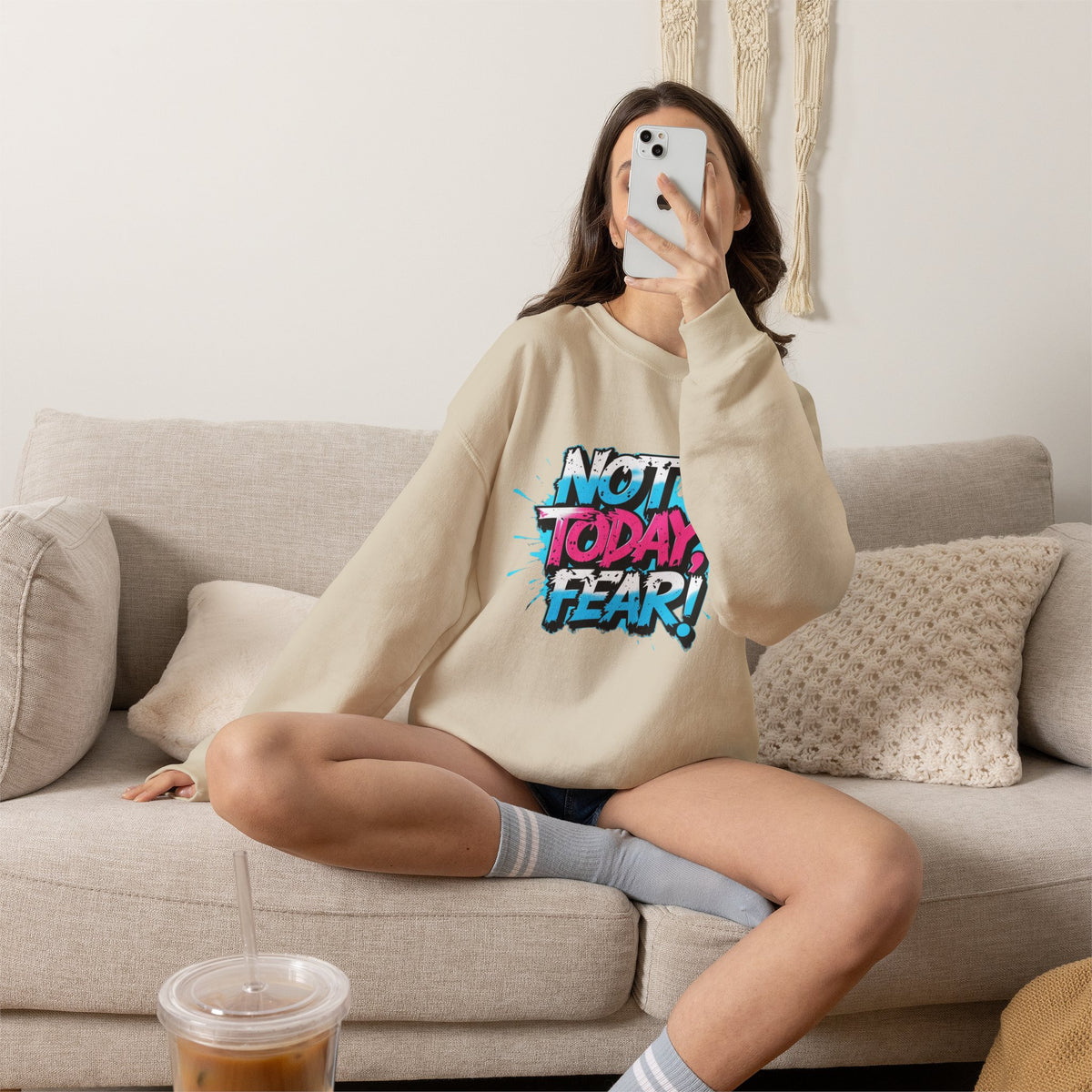 Crewneck Sweatshirt — "Not Today, Fear!" BTS Graffiti Motivational Sweatshirt