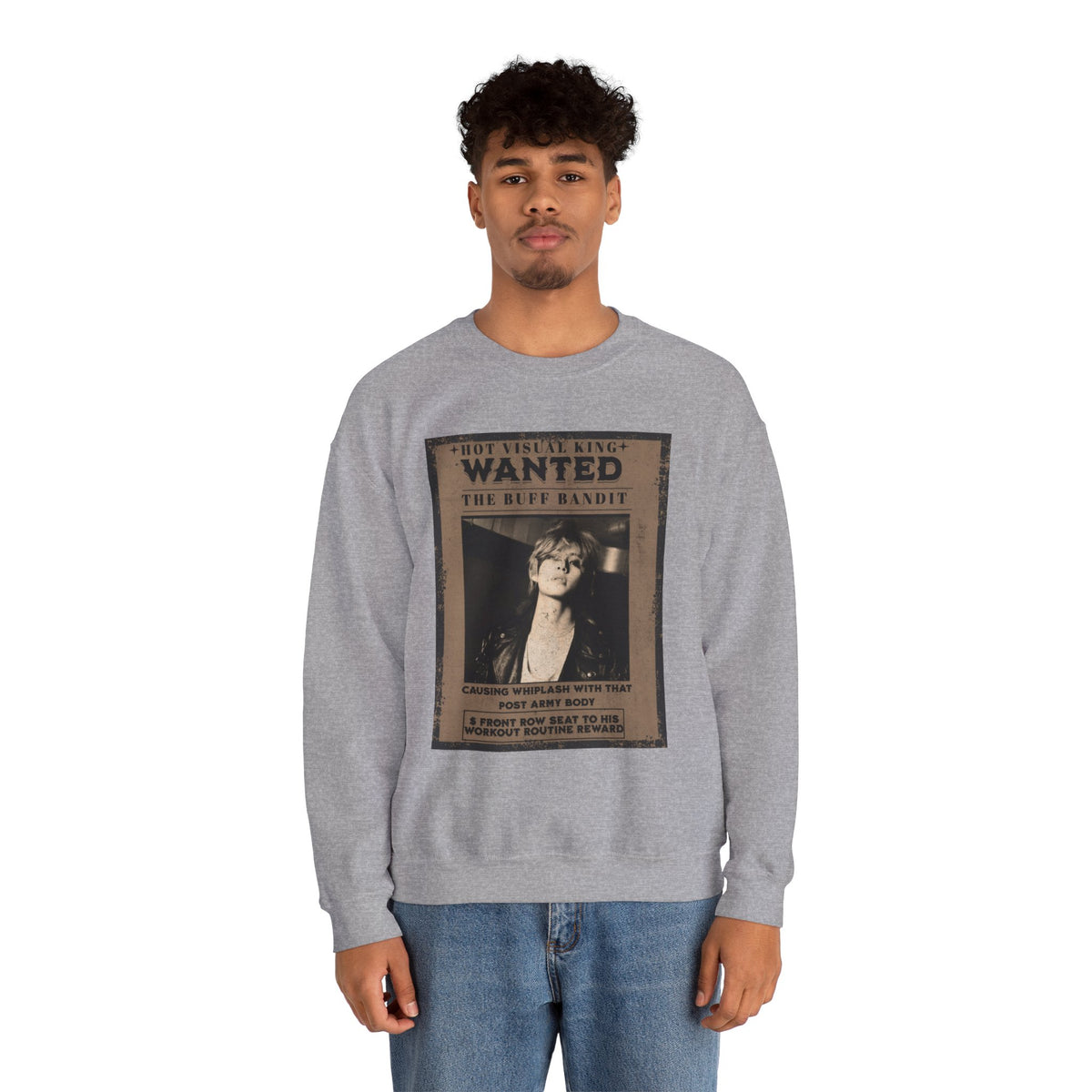 Wanted Poster Crewneck Sweatshirt — Vintage 'Buff Bandit' Graphic