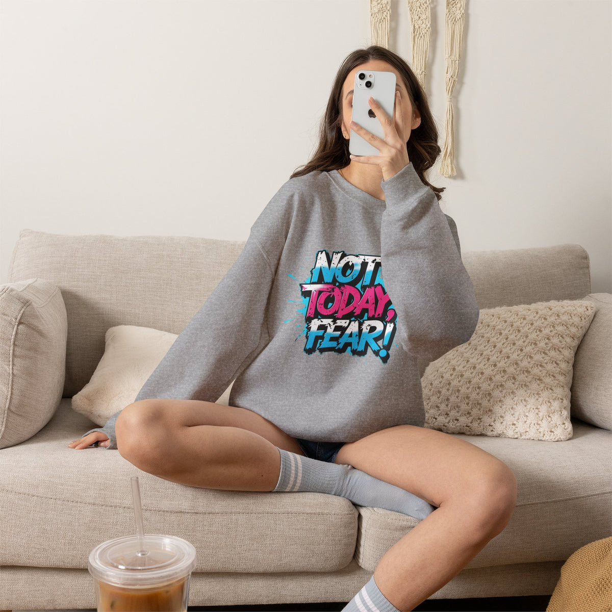 Crewneck Sweatshirt — "Not Today, Fear!" BTS Graffiti Motivational Sweatshirt