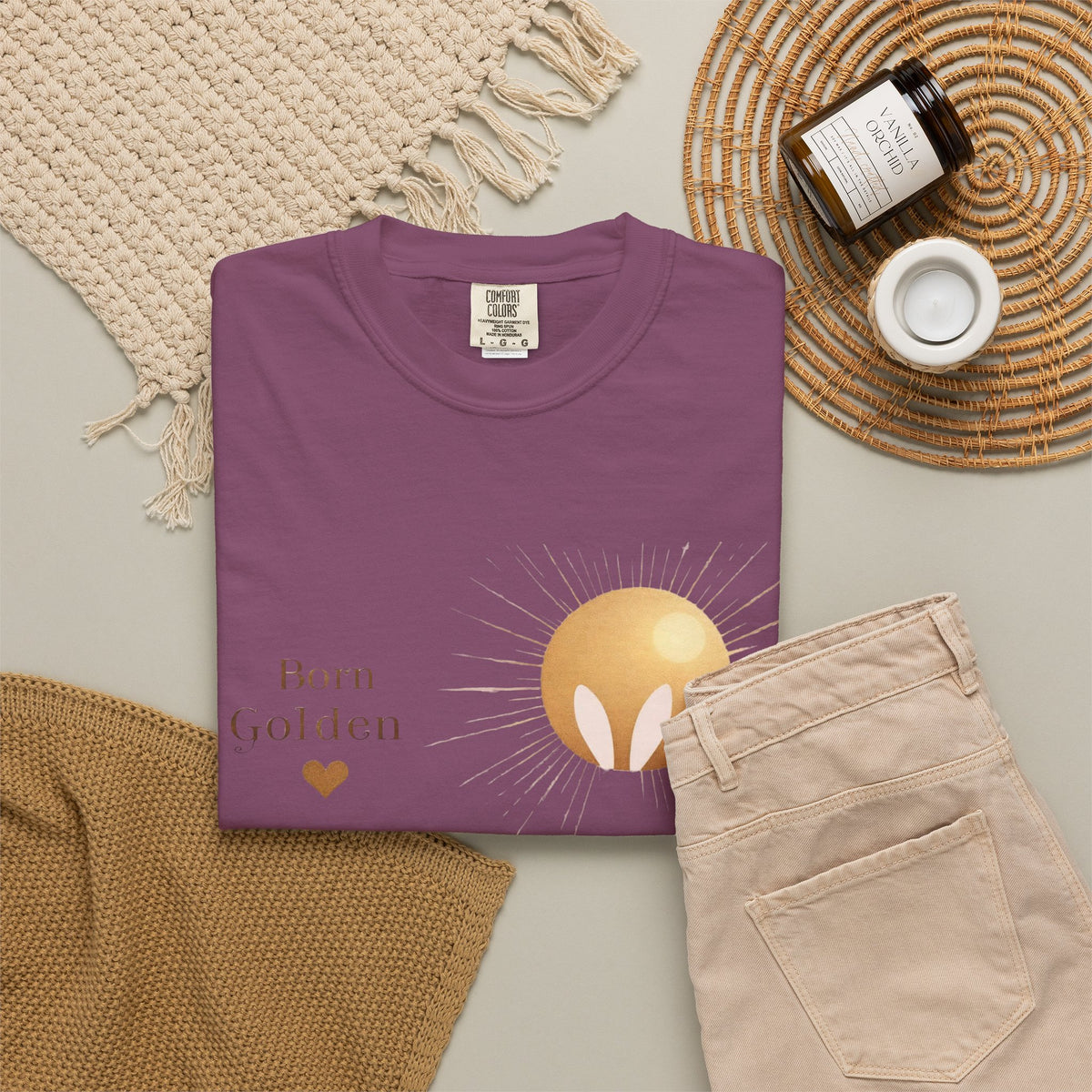 JK Born Golden Tee — Minimal Sun Badge Graphic T-Shirt