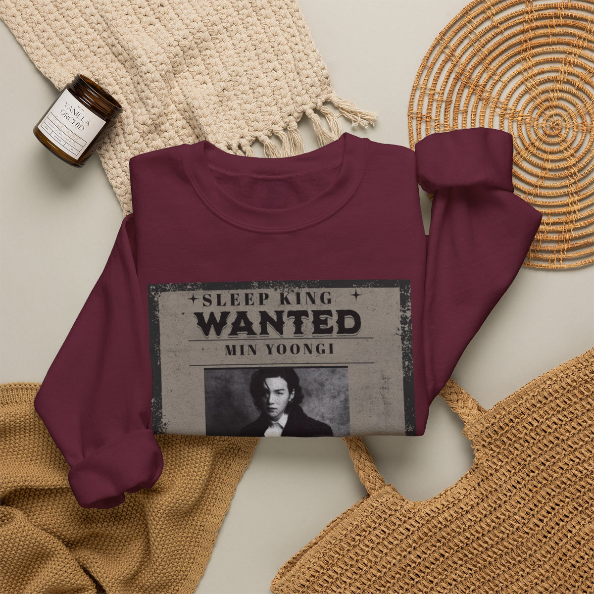 Suga Wanted Poster Crewneck Sweatshirt – Vintage 'Sleep King' Graphic