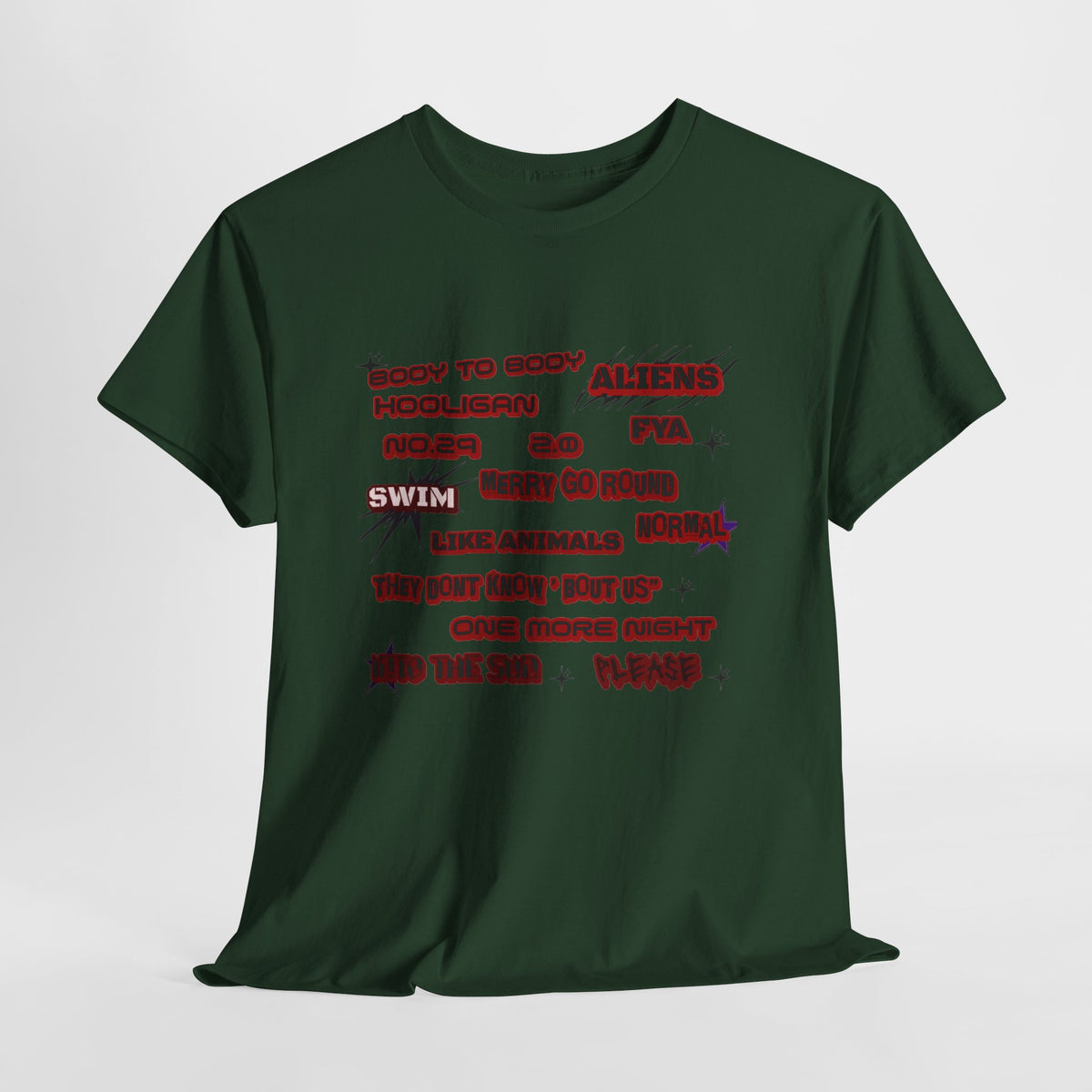 BTS ARIRANG Graphic Tee — Distorted Red Text Band Shirt
