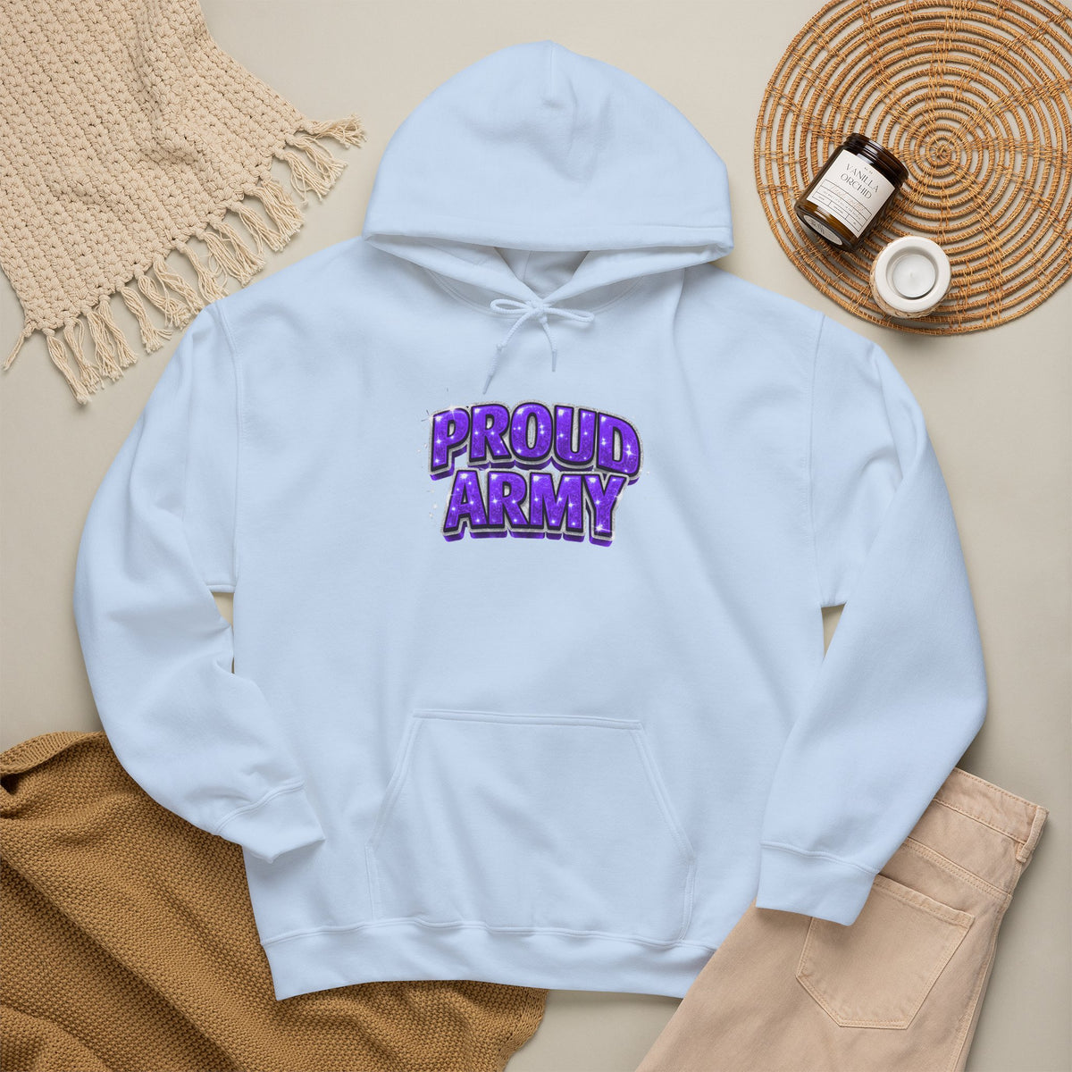 Proud Army Hoodie — Bold Purple Graphic  Pullover