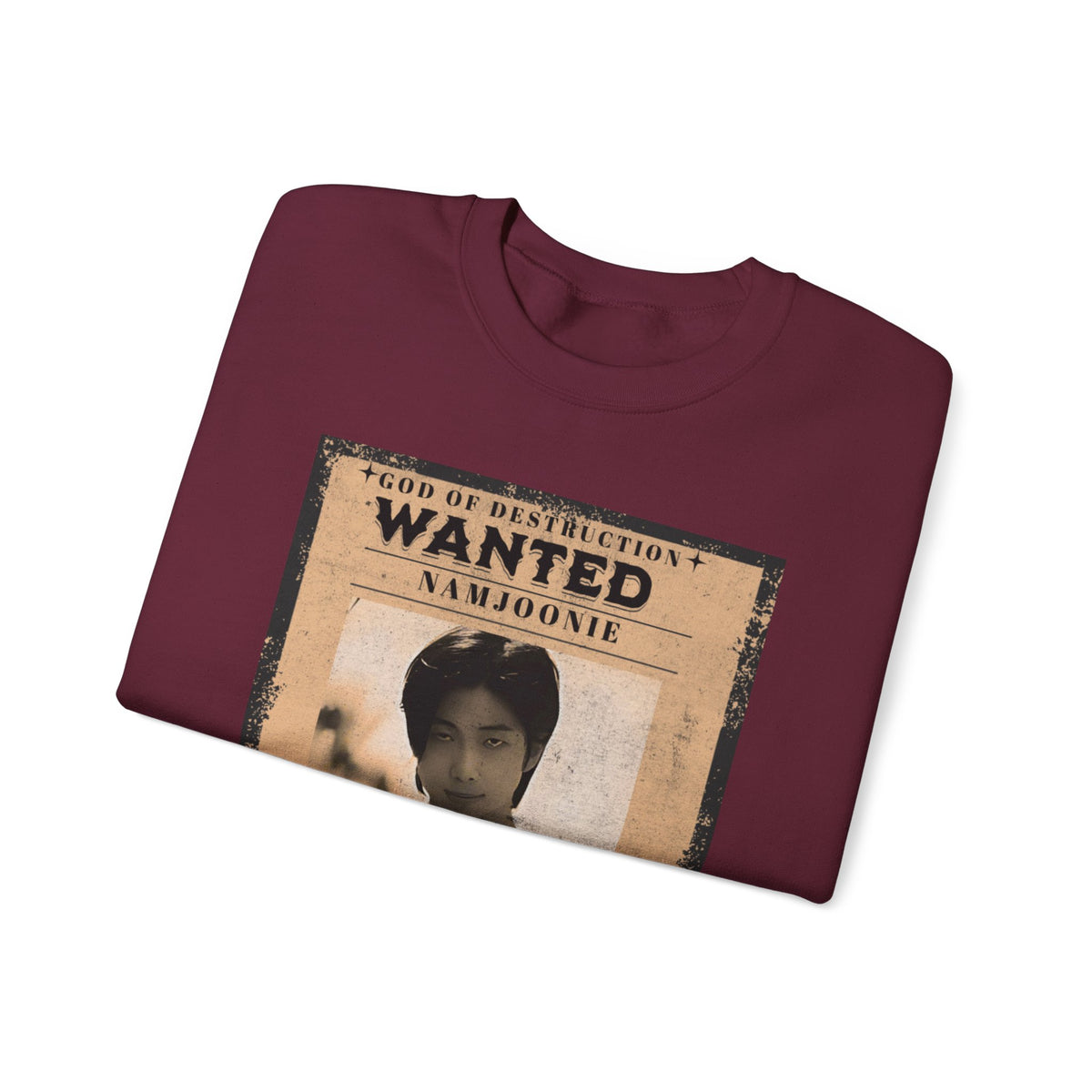 Wanted Poster Crewneck Sweatshirt — 'Wanted: Namjoonie' Vintage K-Pop Graphic