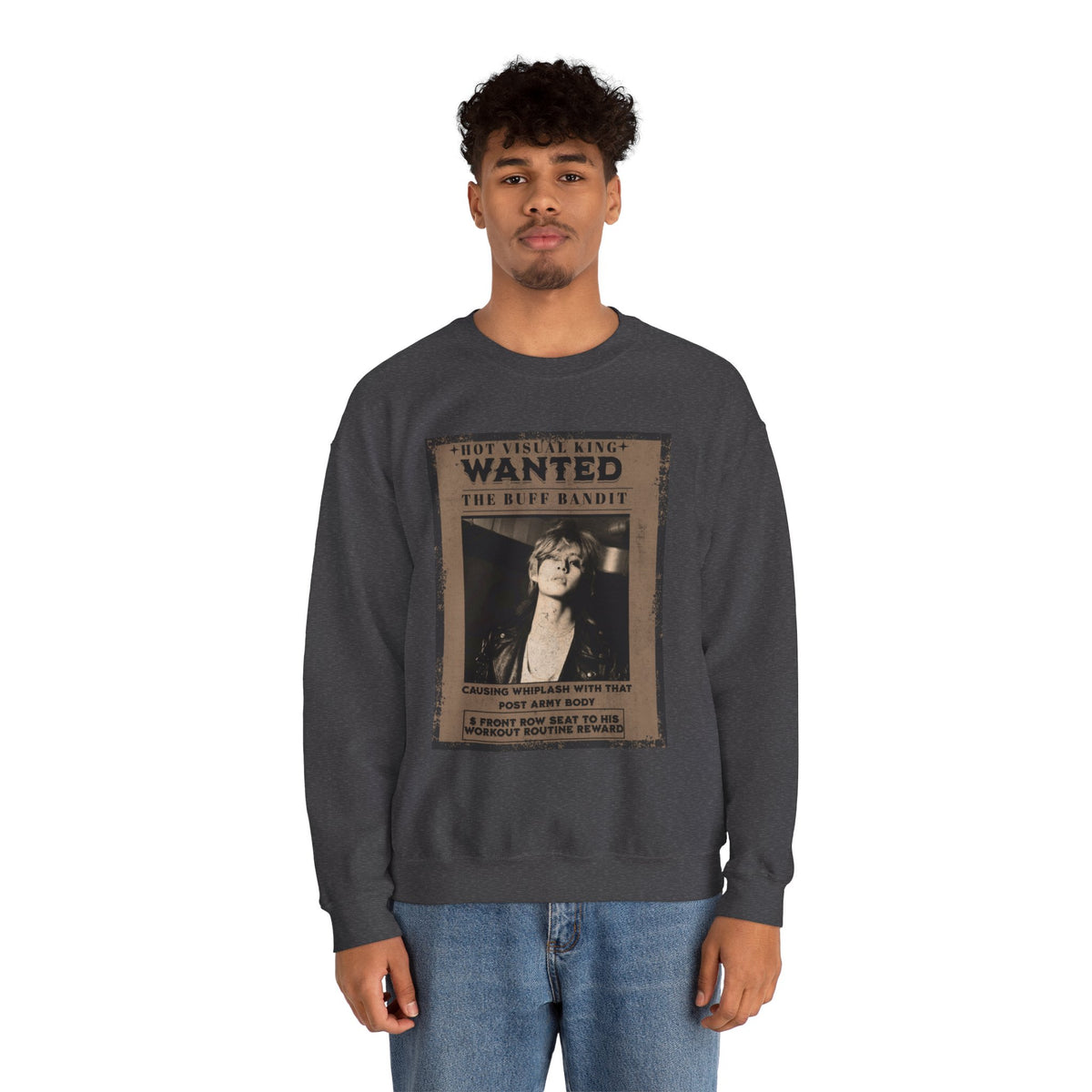 Wanted Poster Crewneck Sweatshirt — Vintage 'Buff Bandit' Graphic